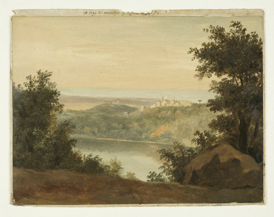 Le lac de Nemi, au loin la ville de Genzano - Pierre de Valenciennes