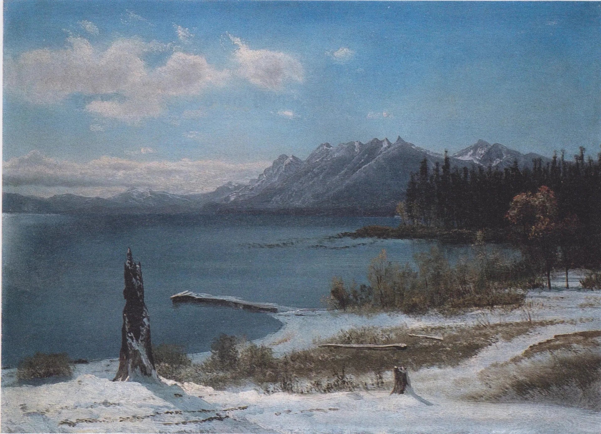 Lac Tahoe en hiver - Albert Bierstadt image 1 copie peinte à la main à l’huile