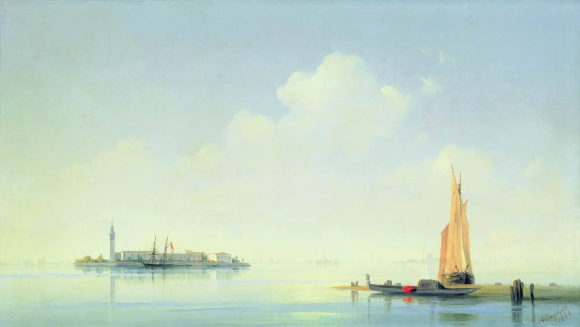 Lagune vénitienne. Vue de l'île de San Giorgio. - Ivan Aïvazovski image 1 copie de tableau peinte à la main