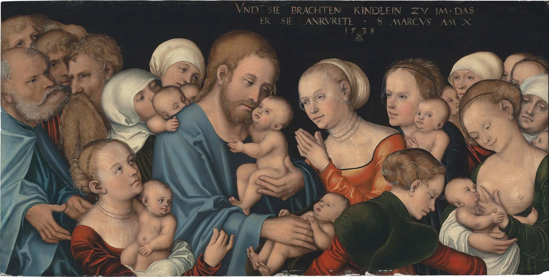 Laissez les petits enfants venir à moi (Le Christ bénit les enfants) - Lucas Cranach the Elder image 1 copie peinte à la main à l’huile