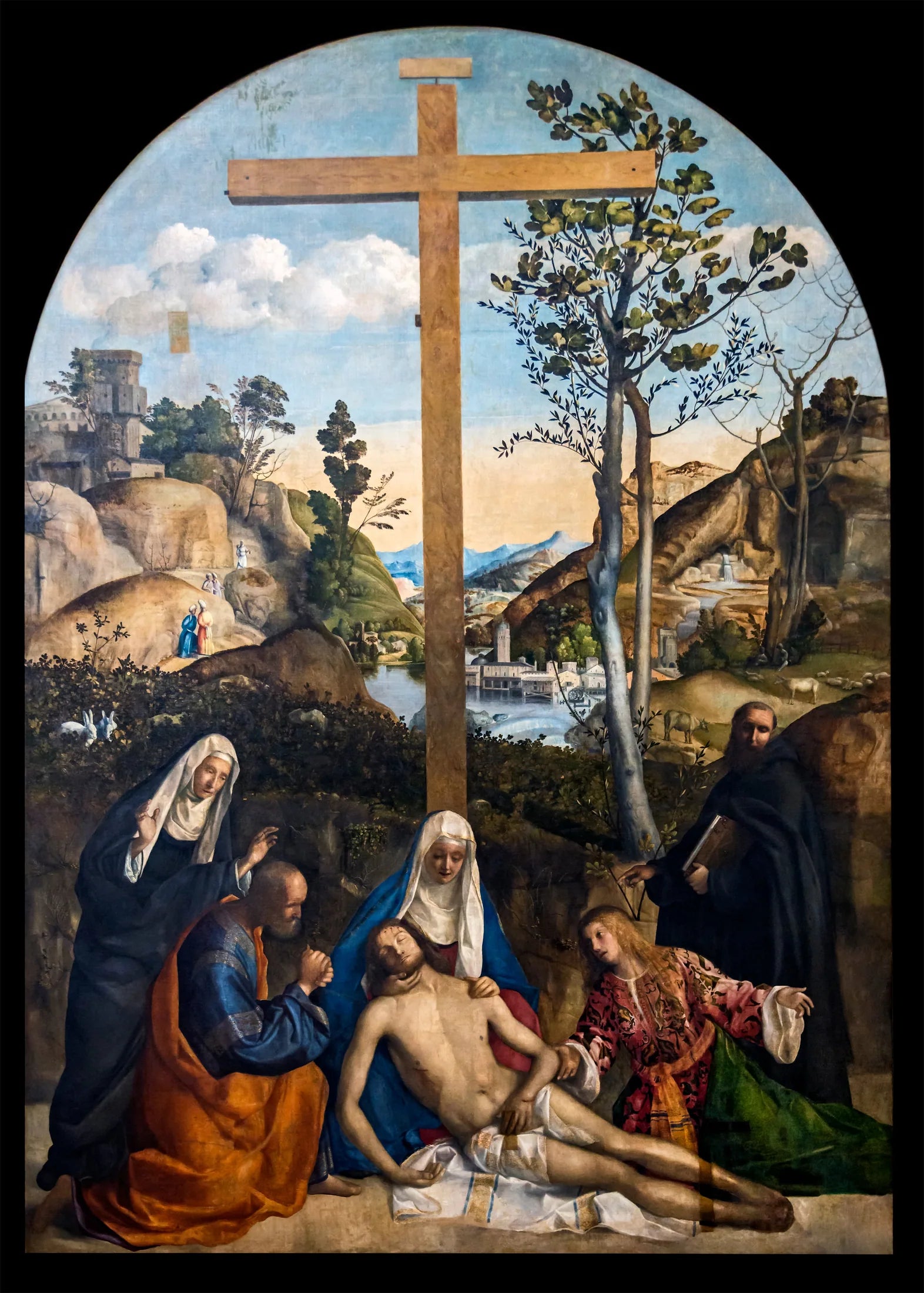 Lamentation sur le Christ mort avec Joseph d'Arimathie, la Vierge et Marie-Madeleine, entre sainte Marthe et Filippo Benizi - Giovanni Bellini image 1 reproduction artisanale de tableau