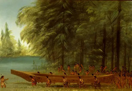 Lancement d'un canoë - Indiens Nayas - George Catlin image 1 reproduction de peinture à l’huile