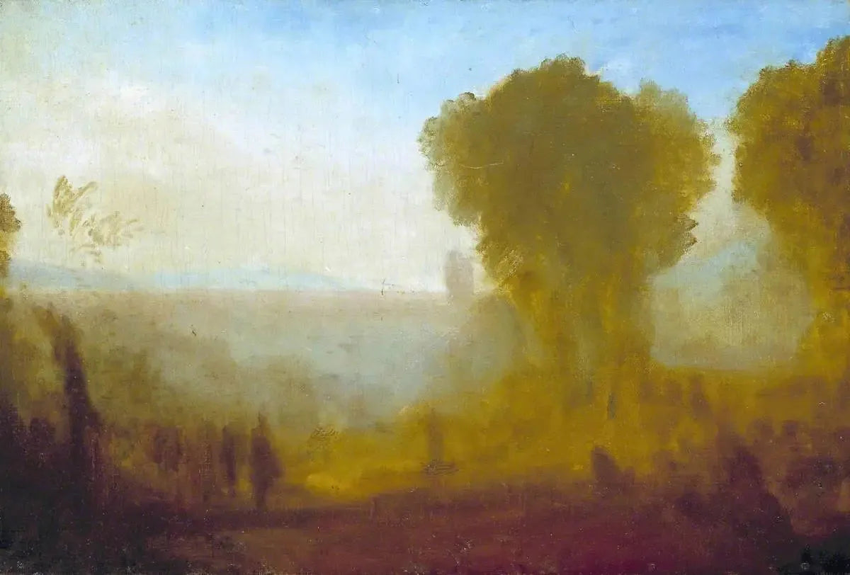 Landscape with Tower, Trees and Figures; possibly Arcueil near Paris - J. M. W. Turner image 1 copie de tableau peinte à la main