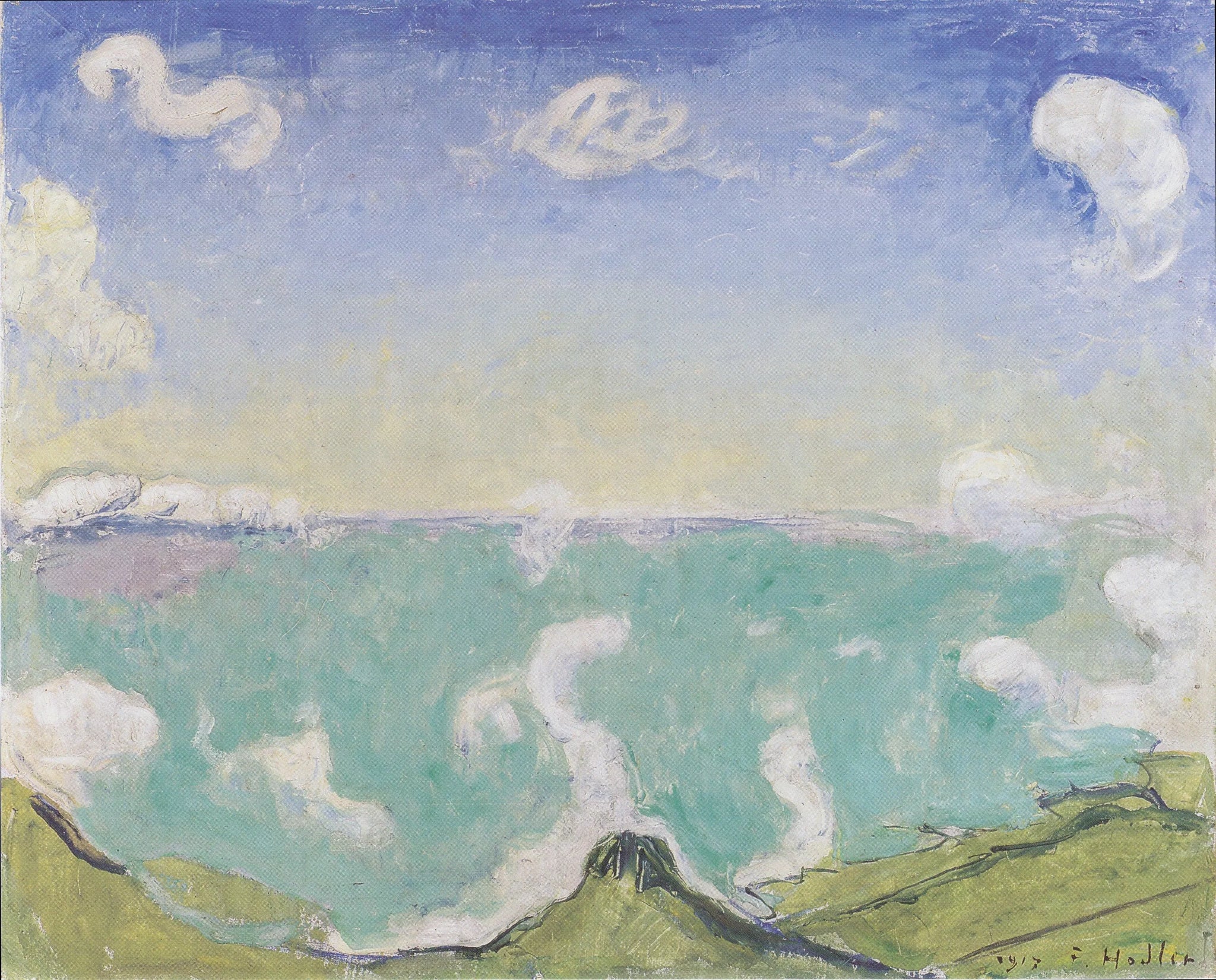 Landschaft bei Caux mit aufsteigenden Wolken - Ferdinand Hodler image 1 reproduction artisanale de tableau
