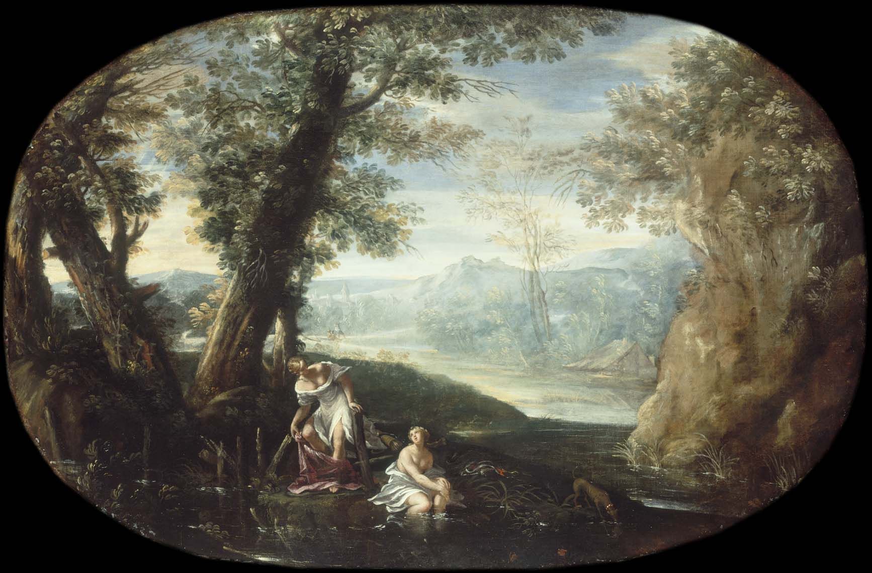 Landschaft mit badenden Frauen - Annibale Carracci image 1 reproduction de peinture à l’huile