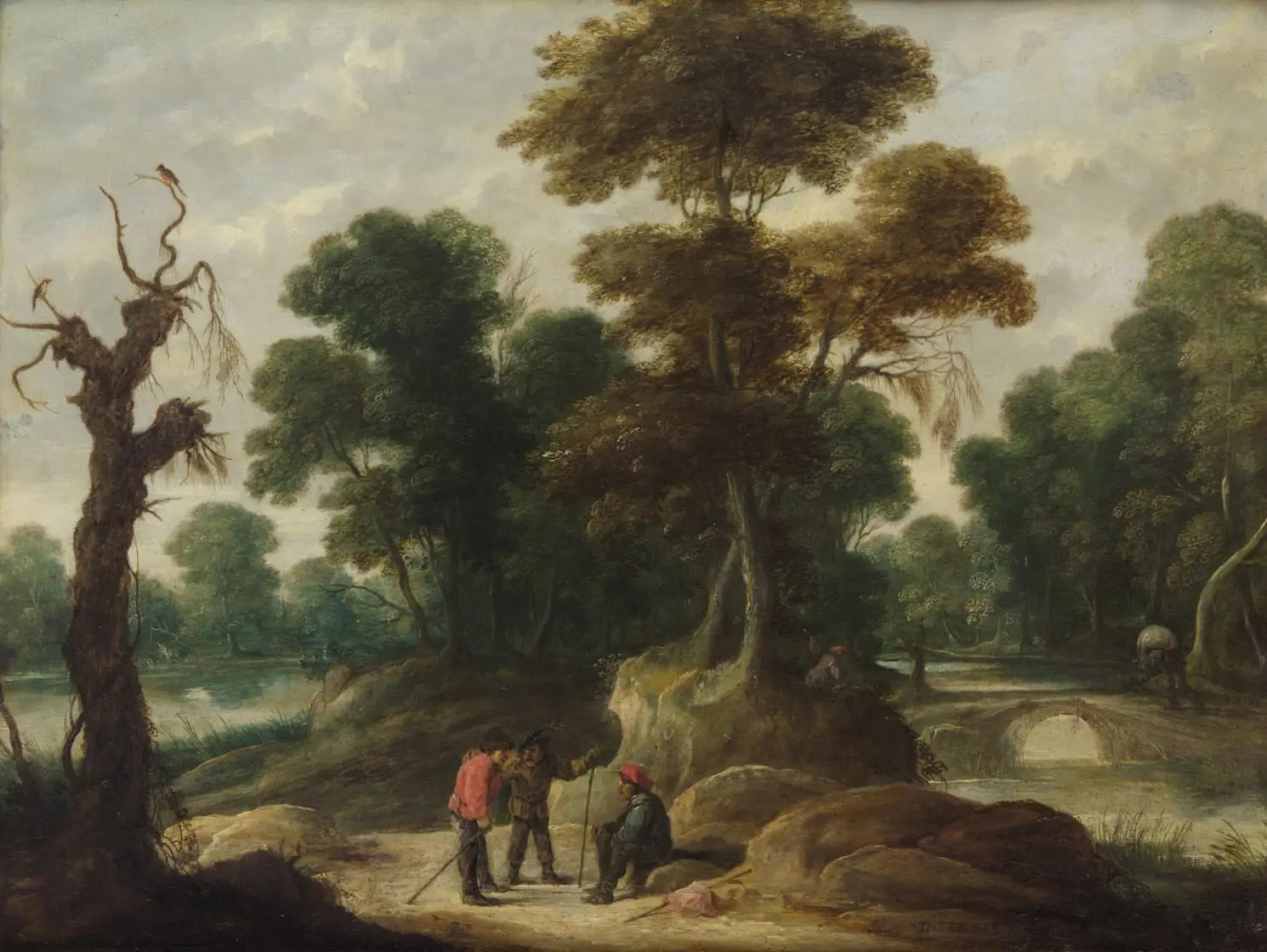 Landschaft mit drei Bauern - David Teniers le Jeune image 1 copie peinte à la main à l’huile