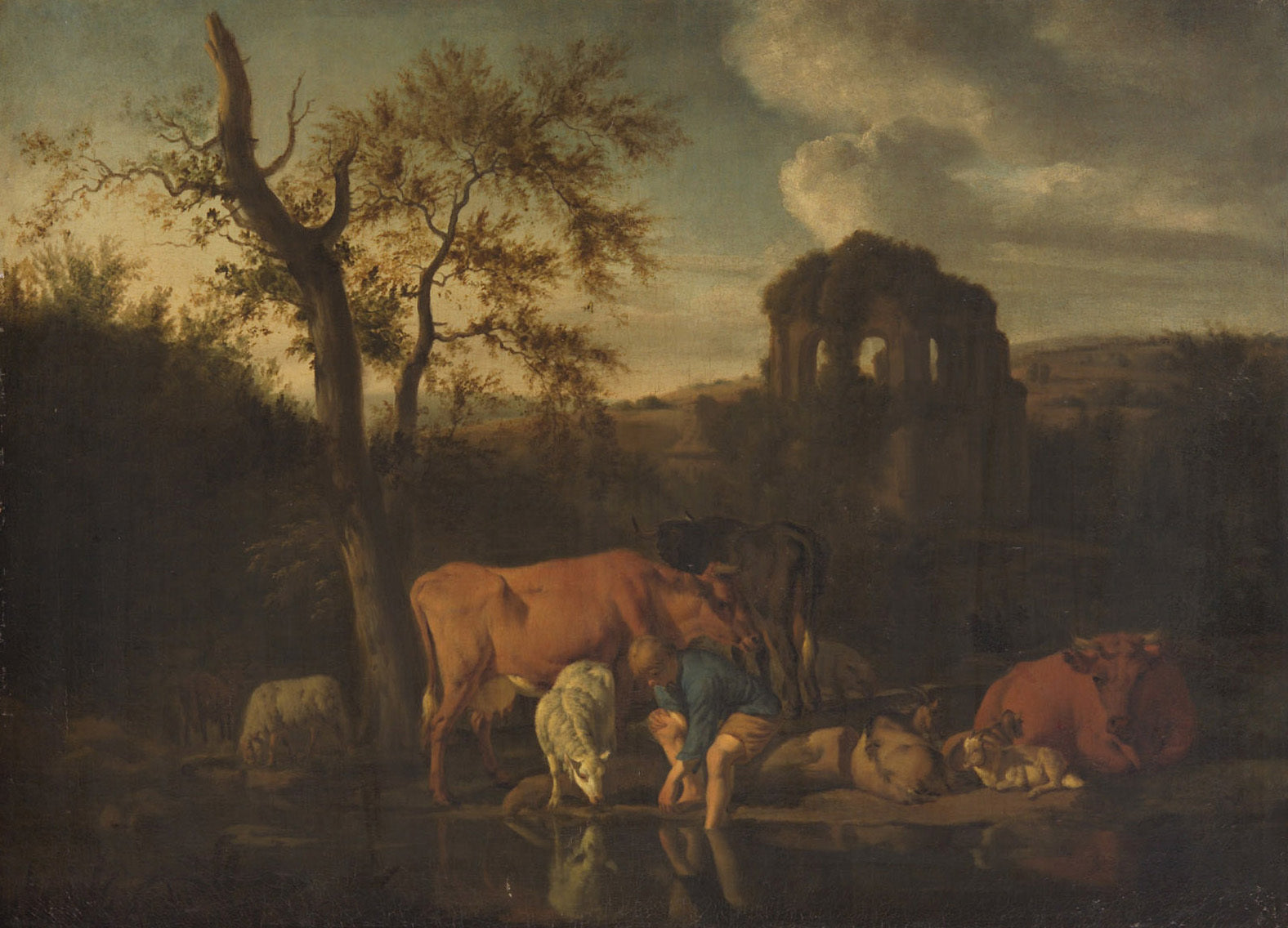 Landschaft mit Herde und Hirten - Adriaen van de Velde image 1 reproduction de peinture à l’huile