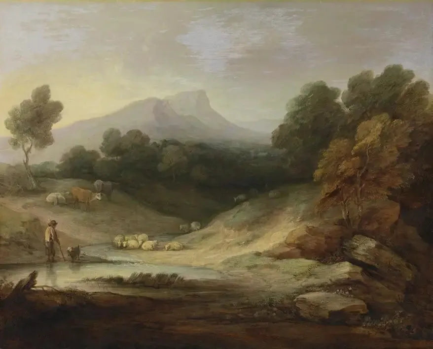 Landschaft mit Hirt und Herde - Thomas Gainsborough image 1 copie peinte à la main à l’huile