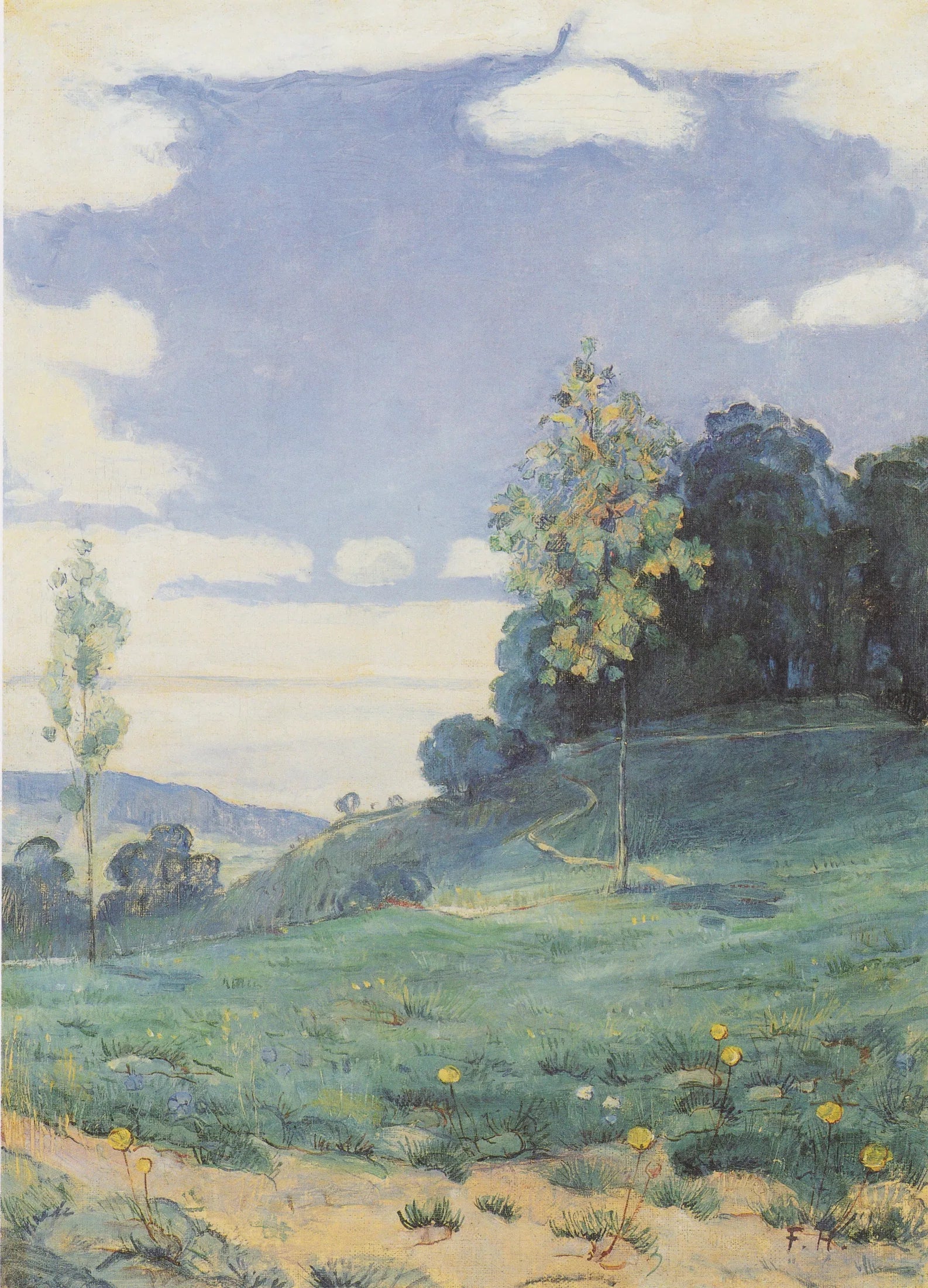 Landschaft mit zwei kleinen Bäumen - Ferdinand Hodler image 1 copie de tableau peinte à la main