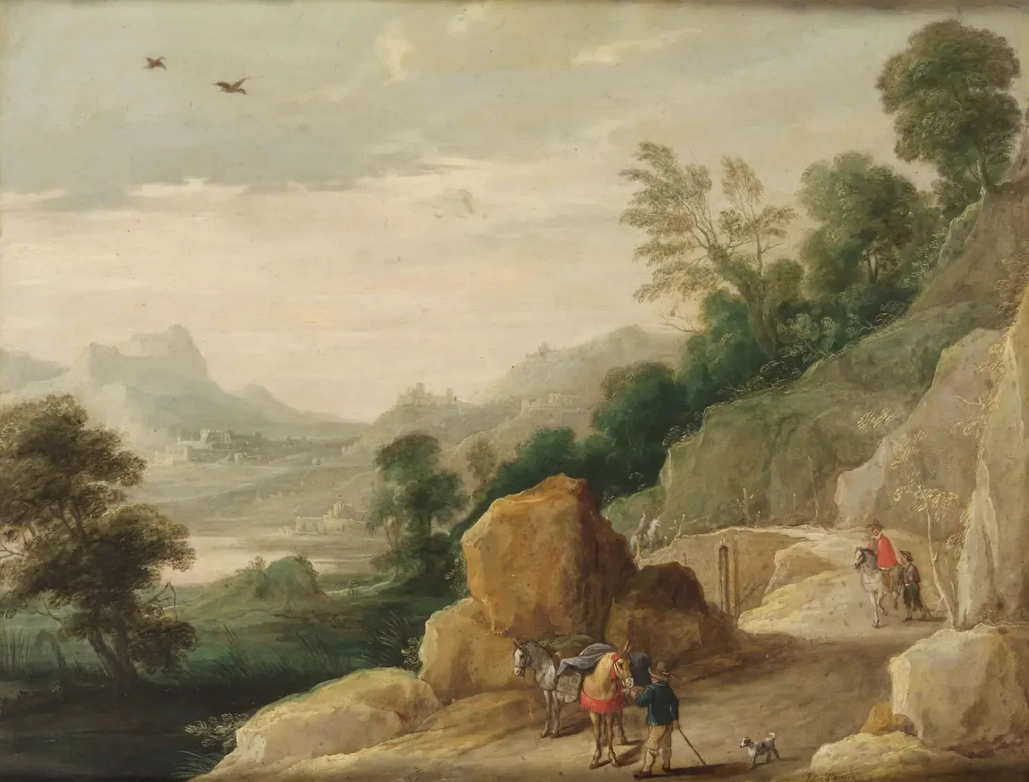 Landschaft mit zwei Maultieren - David Teniers le Jeune image 1 tableau peint à l’huile sur toile