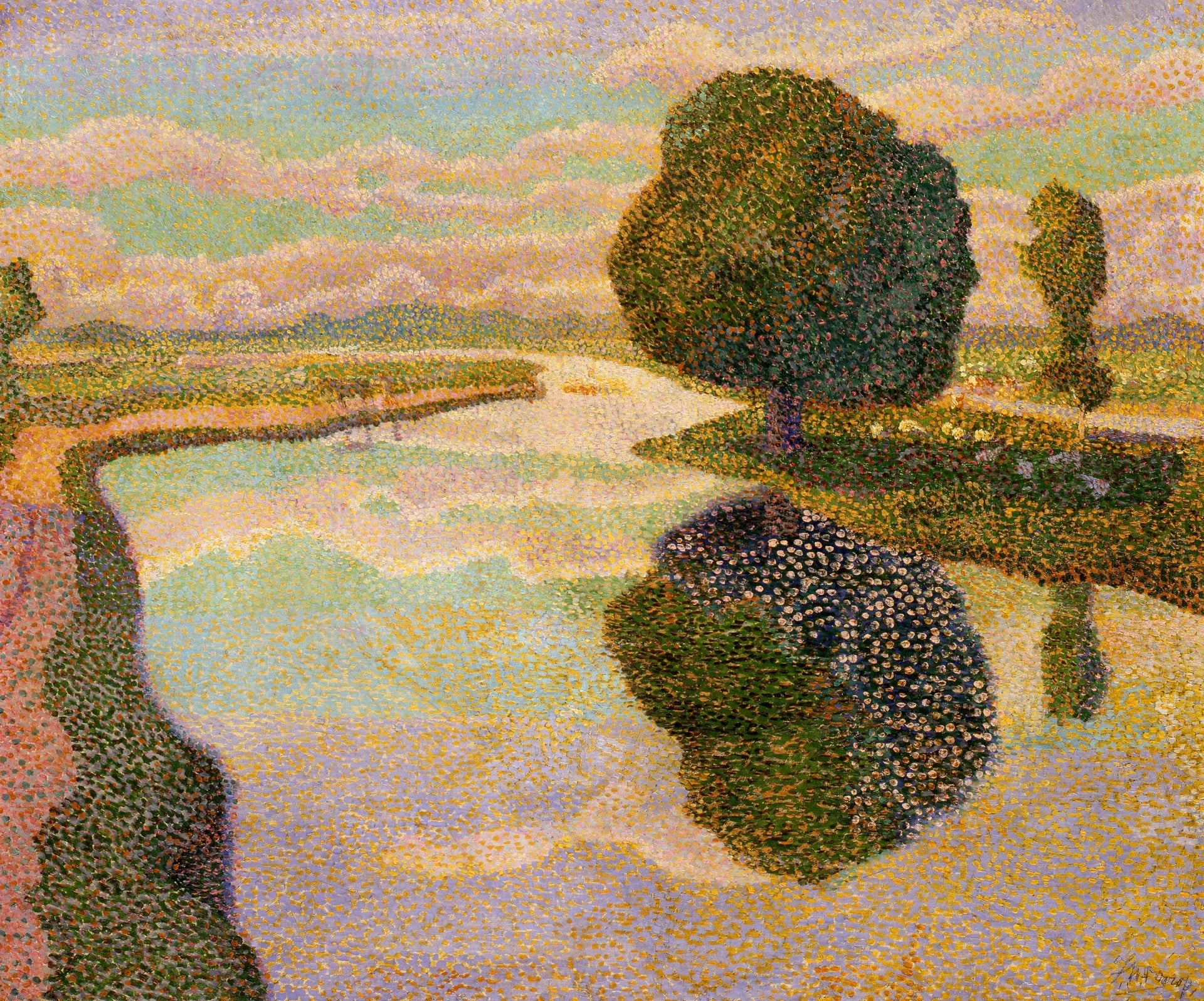 Landschap met vaart (de kastanjeboom) - Jan Toorop image 1 copie peinte à la main à l’huile