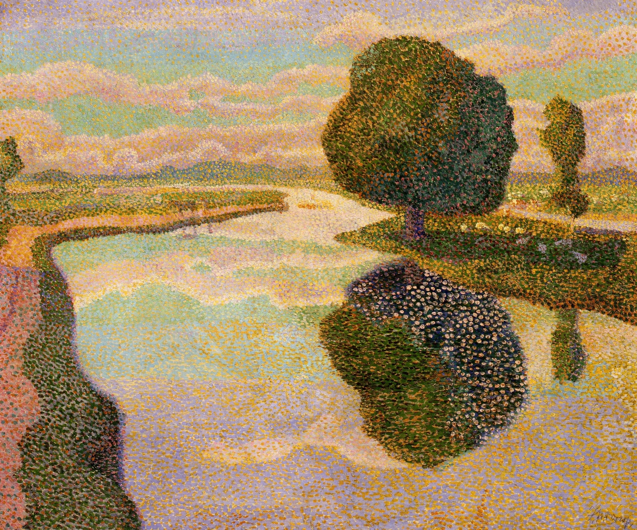 Landschap met vaart (de kastanjeboom) - Jan Toorop image 1 copie peinte à la main à l’huile