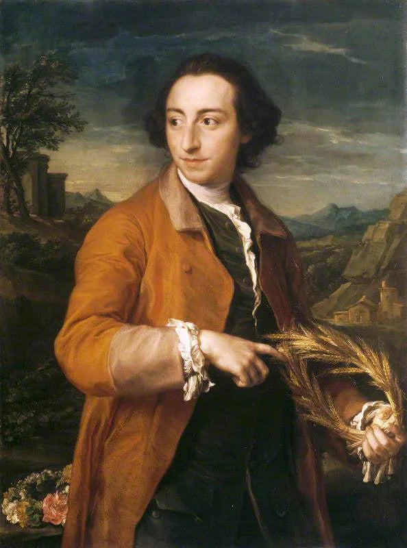 Lascelles Raymond Iremonger (1718/19–1793) avec des couronnes de maïs et de roses - Pompeo Batoni image 1 tableau peint à l’huile sur toile