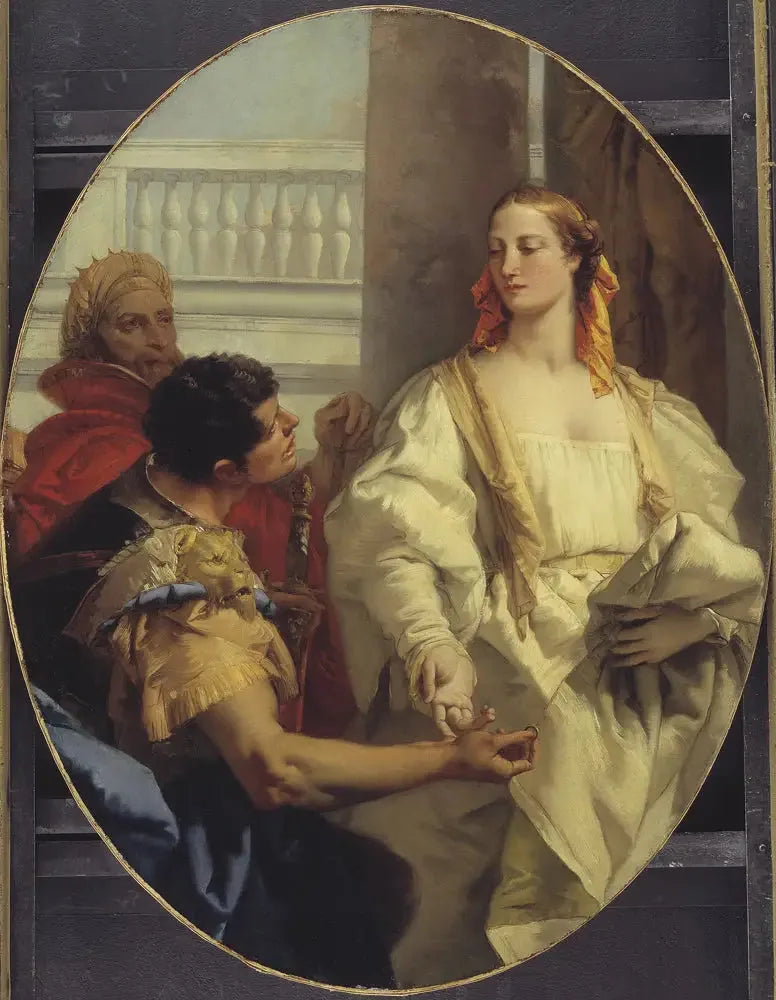 Latinus offrant sa fille Lavinia à Énée en mariage - Giovanni Battista Tiepolo image 1 copie peinte à la main à l’huile