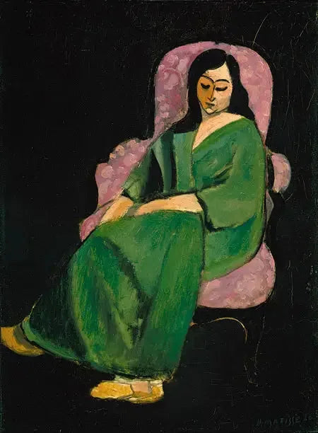 Laurette en robe verte, fond noir - Henri Matisse