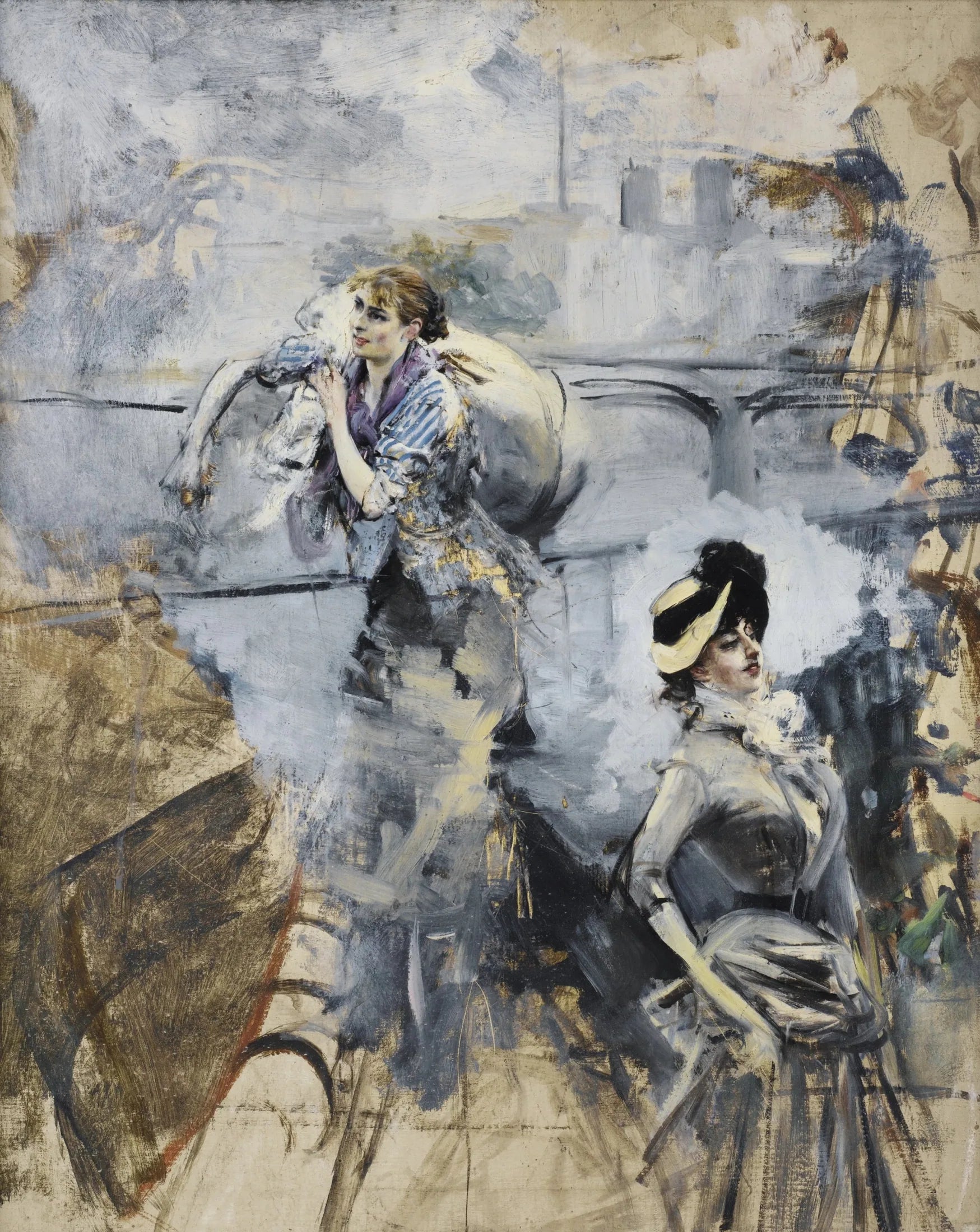 Lavandière et jeune brune au bord de la Seine, Paris - Giovanni Boldini image 1 reproduction réalisée par Alpha Reproduction