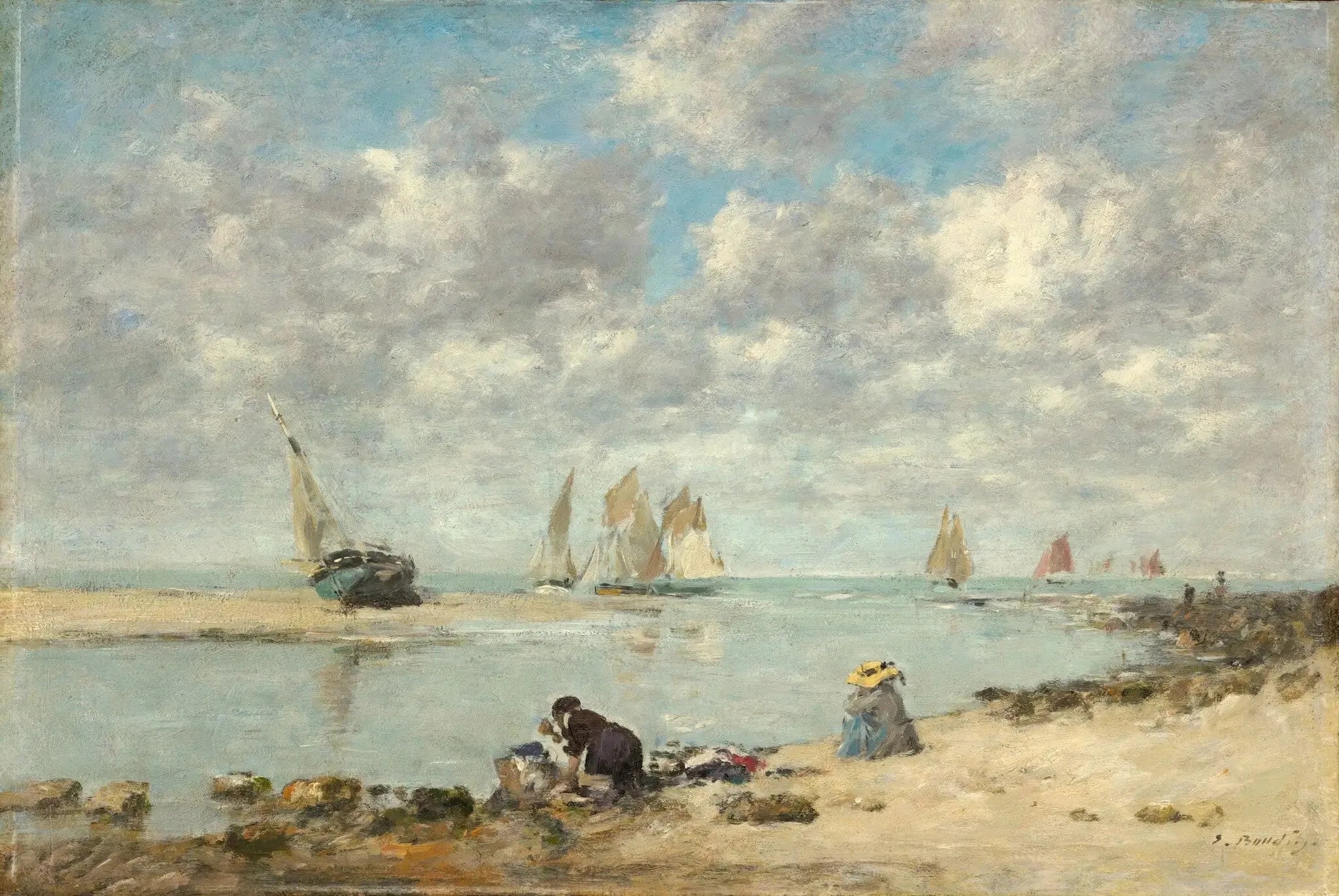 Lavandière près de Trouville - Eugène Boudin image 1 copie de tableau peinte à la main
