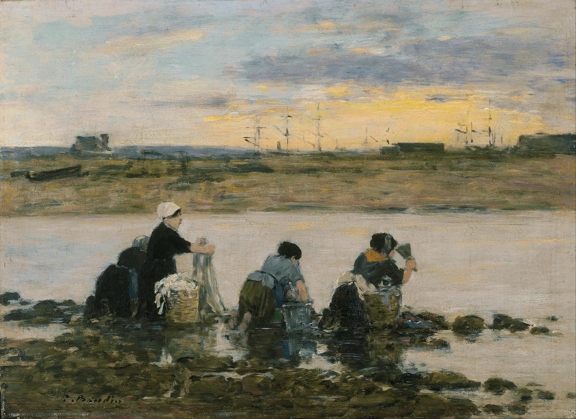 Lavandières au bord de la rivière - Eugène Boudin image 1 tableau peint à l’huile sur toile