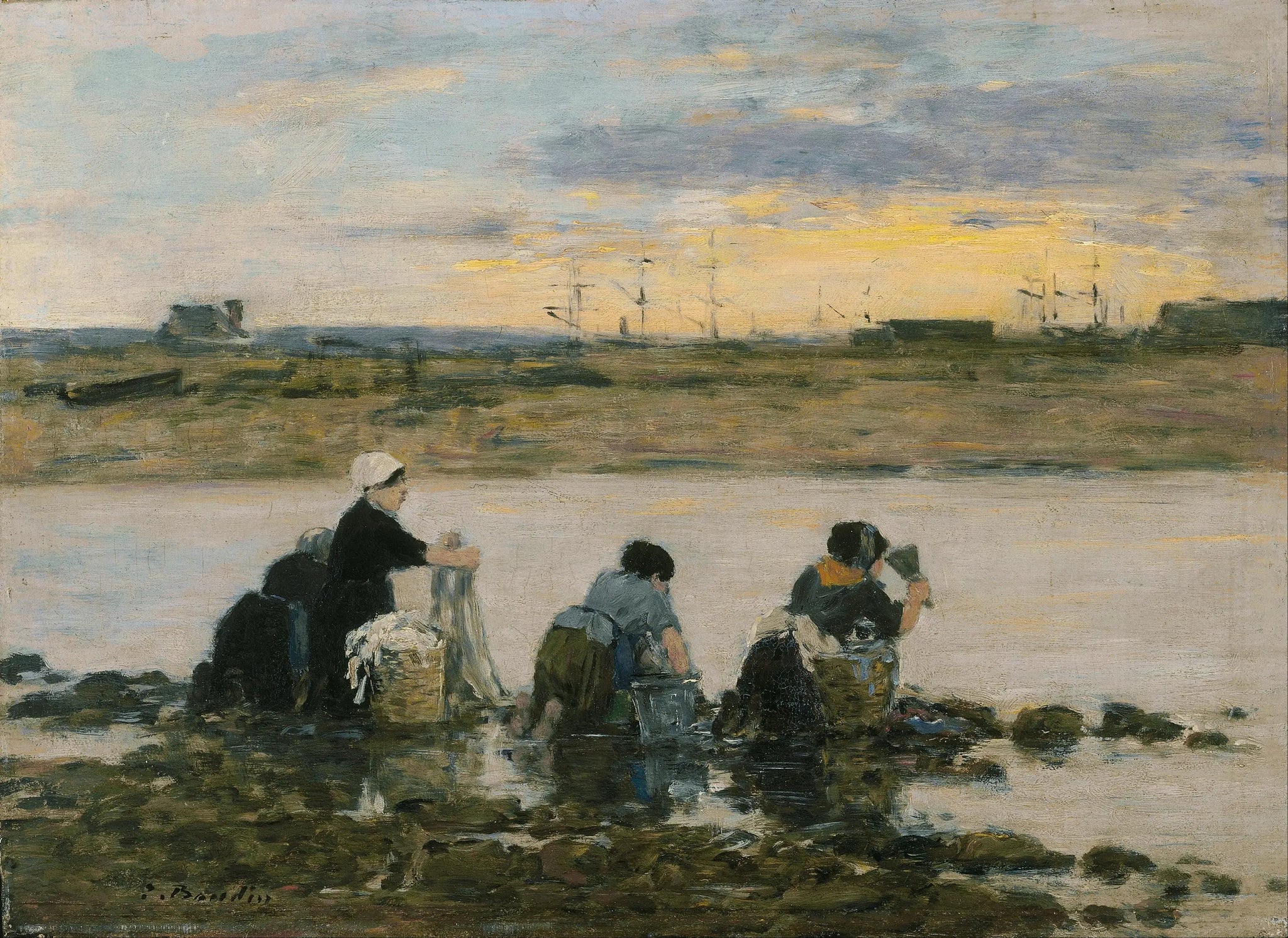 Lavandières au bord de la rivière - Eugène Boudin image 1 tableau peint à l’huile sur toile