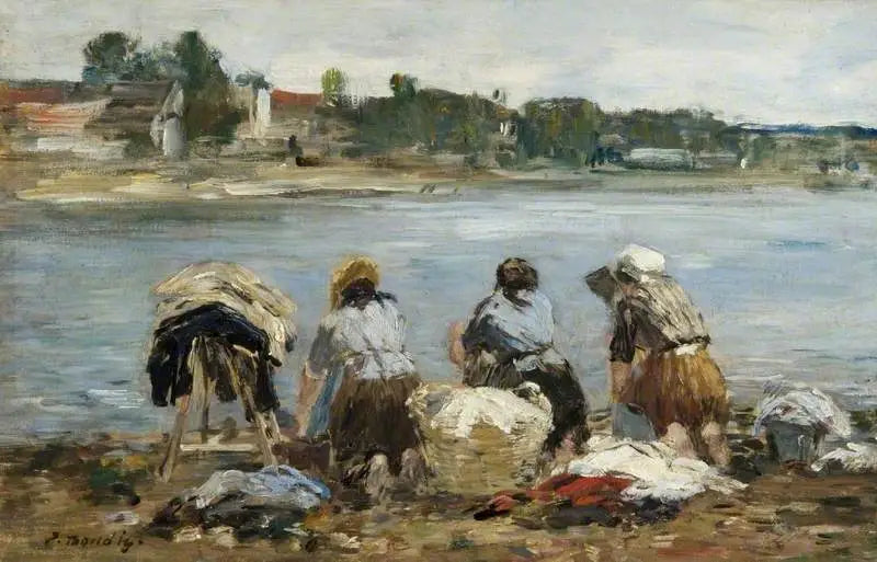 Lavandières au bord de la Touques - Eugène Boudin image 1 reproduction de peinture à l’huile