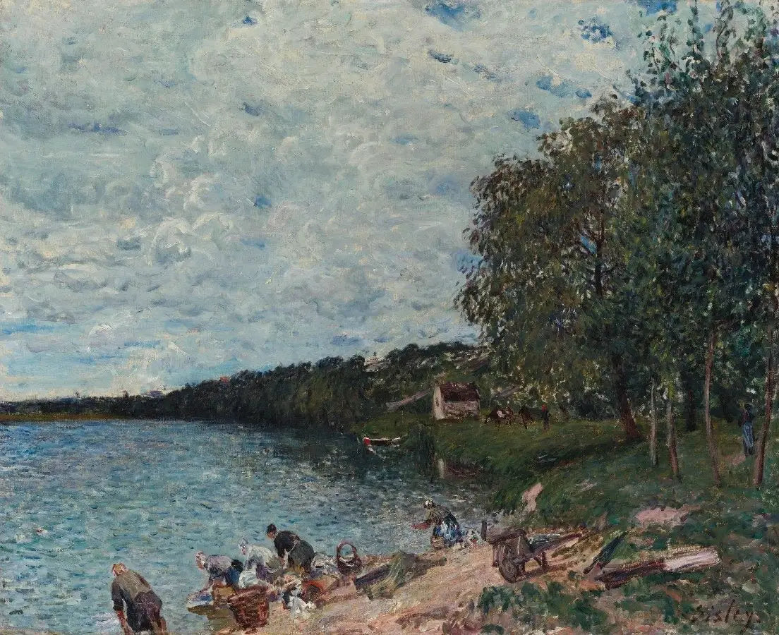 Lavandières Près de Champagne - Alfred Sisley image 1 tableau peint à l’huile sur toile