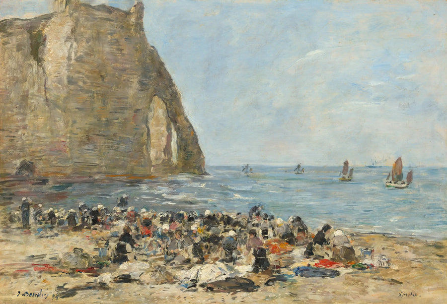 Lavandières sur la plage d'Etretat - Eugène Boudin