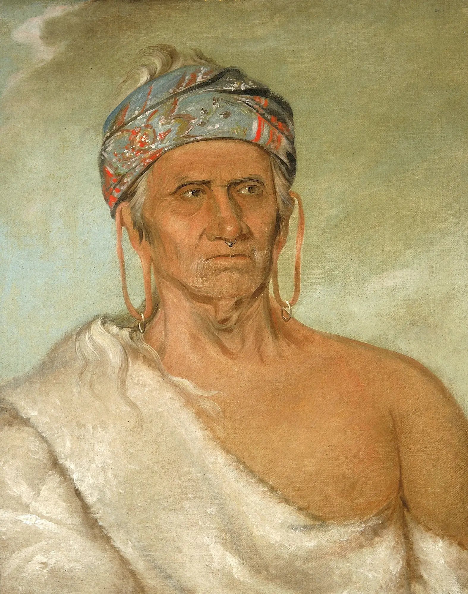 Lay-láw-she-kaw, remonte la rivière, un vieux chef - George Catlin image 1 copie peinte à la main à l’huile