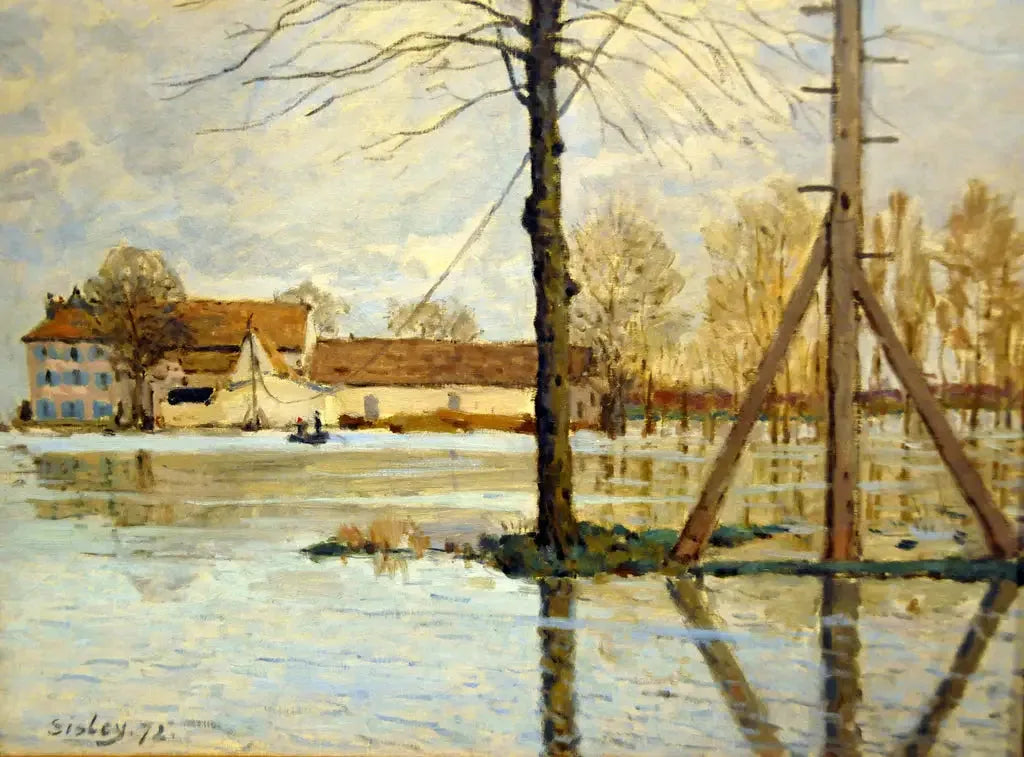 Le Bac de l'île de la Loge,inondation - Alfred Sisley image 1 copie de tableau peinte à la main