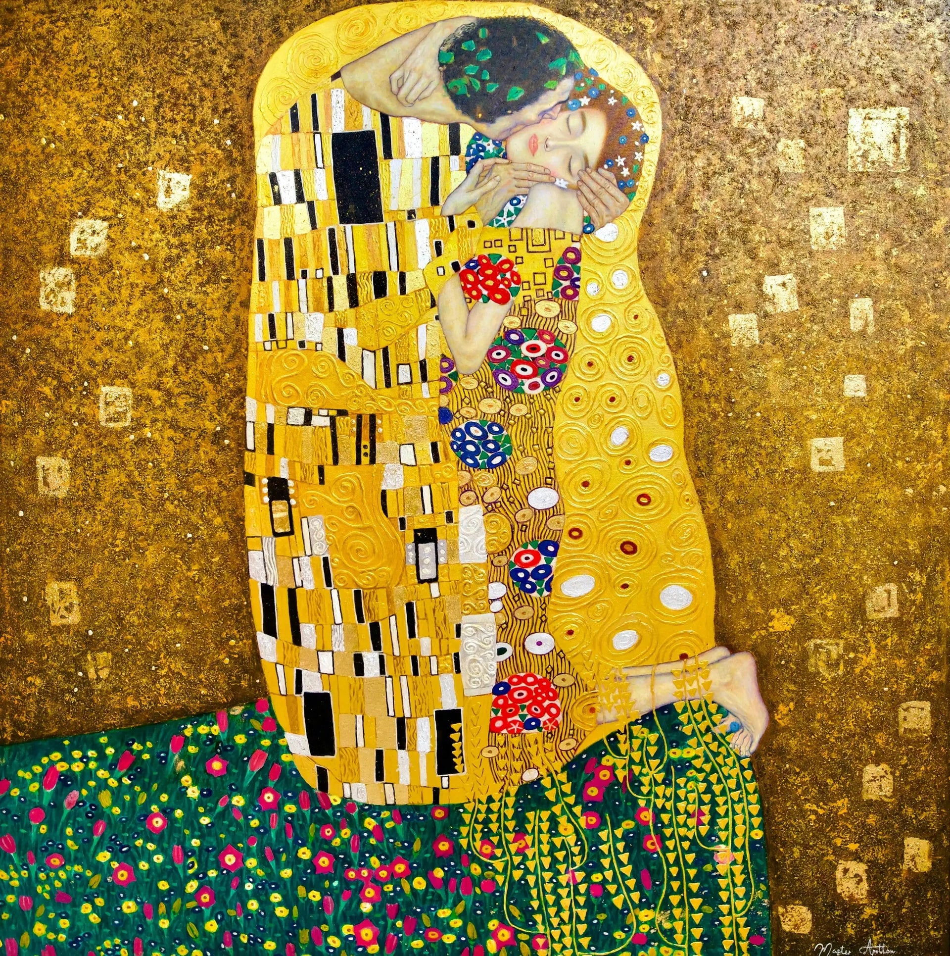 Le Baiser Réimaginé par Master Apollon | 200 x 200 cm image 1 reproduction artisanale de tableau