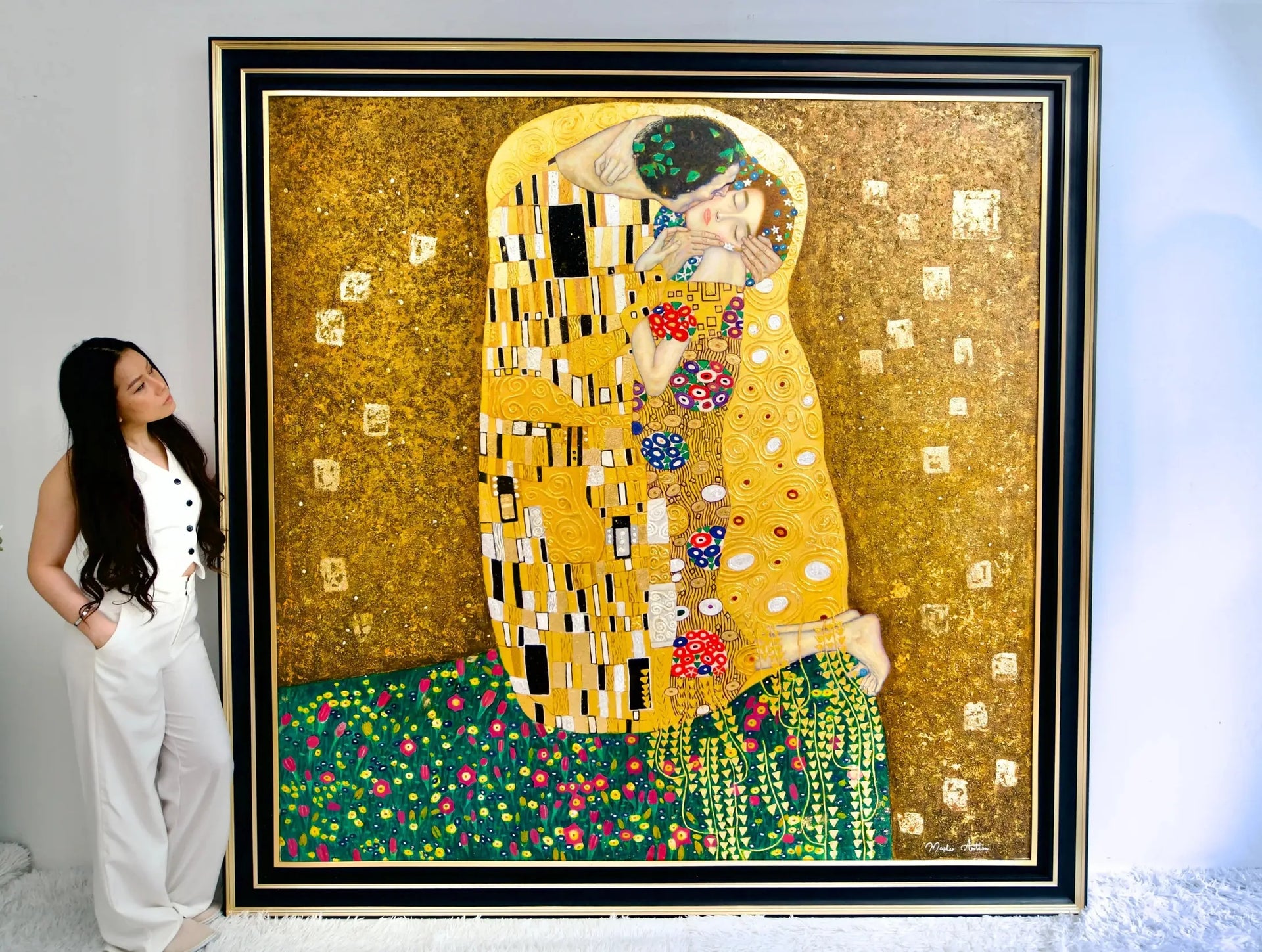 Le Baiser Réimaginé par Master Apollon | 200 x 200 cm image 2 copie peinte à la main à l’huile