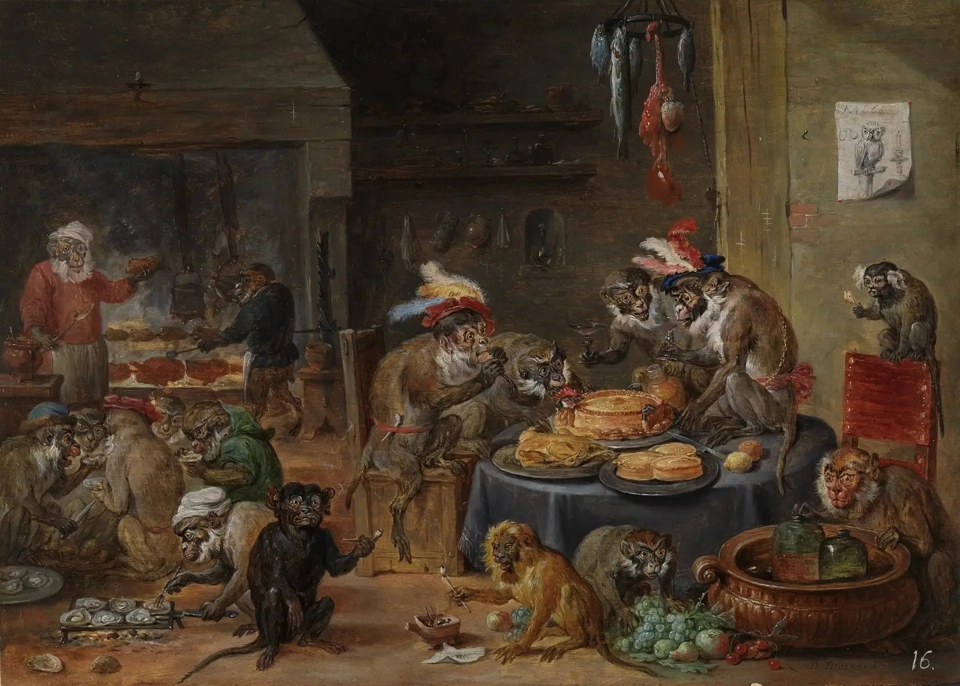 Le banquet des singes - David Teniers le Jeune image 1 copie de tableau peinte à la main