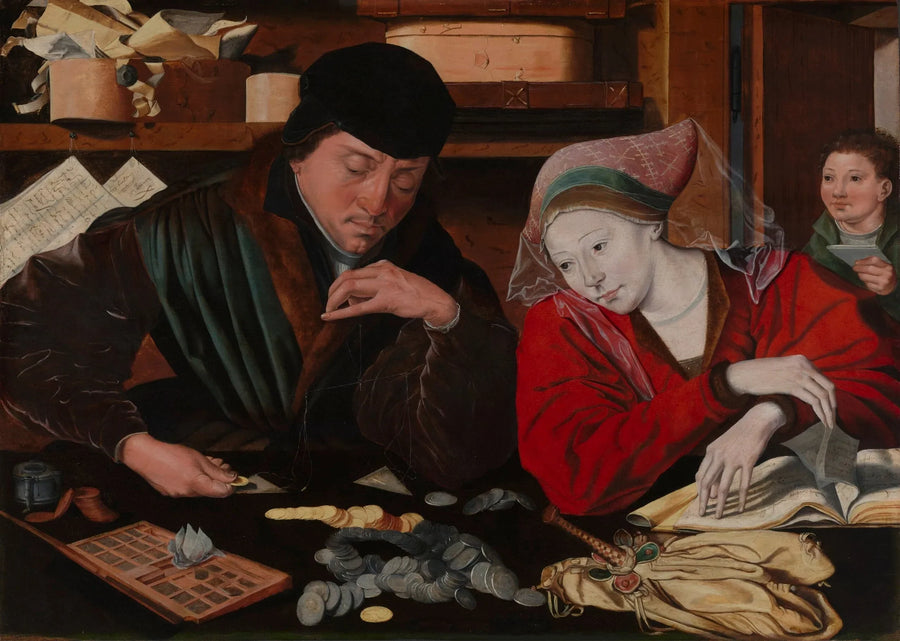 Le banquier et sa femme - Marinus van Reymerswale image 1 reproduction de peinture à l’huile