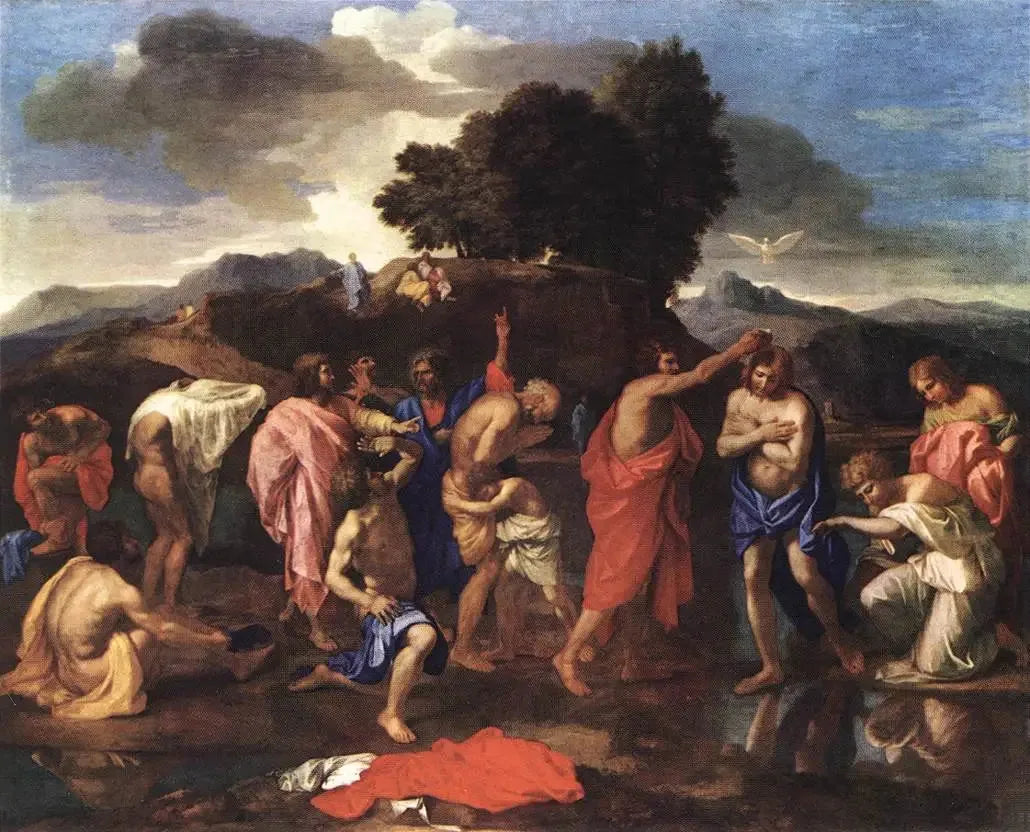 Le Baptême - Nicolas Poussin image 1 copie de tableau peinte à la main