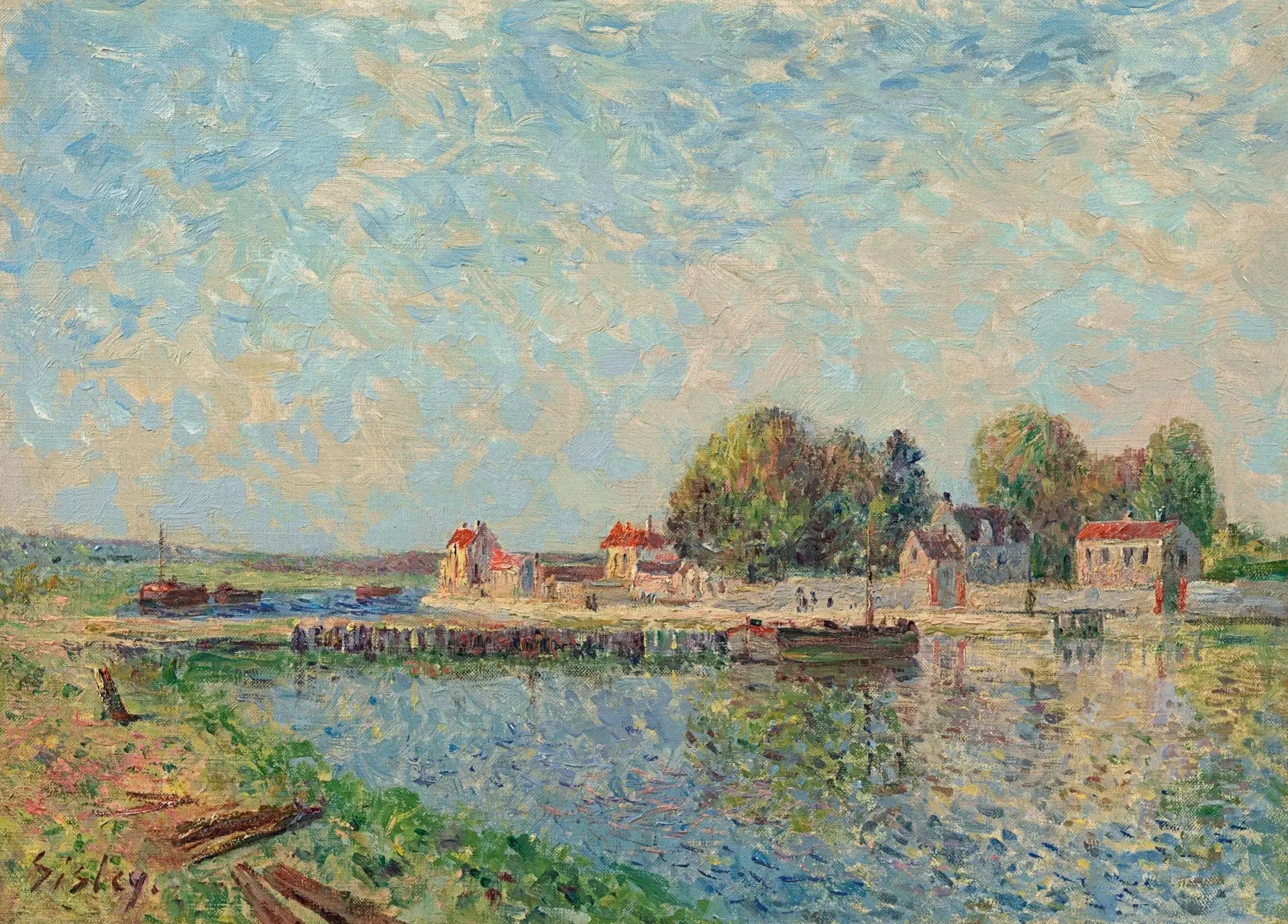 Le barrage à Saint-Mammès, canal du Loing - Alfred Sisley image 1 reproduction de peinture à l’huile