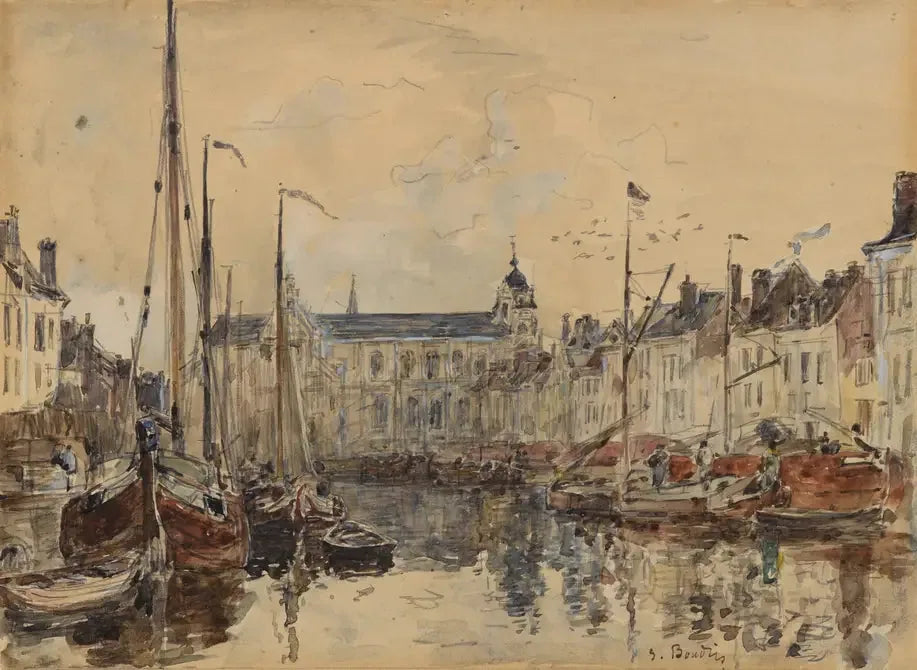 Le Bassin du commerce à Bruxelles - Eugène Boudin image 1 copie peinte à la main à l’huile