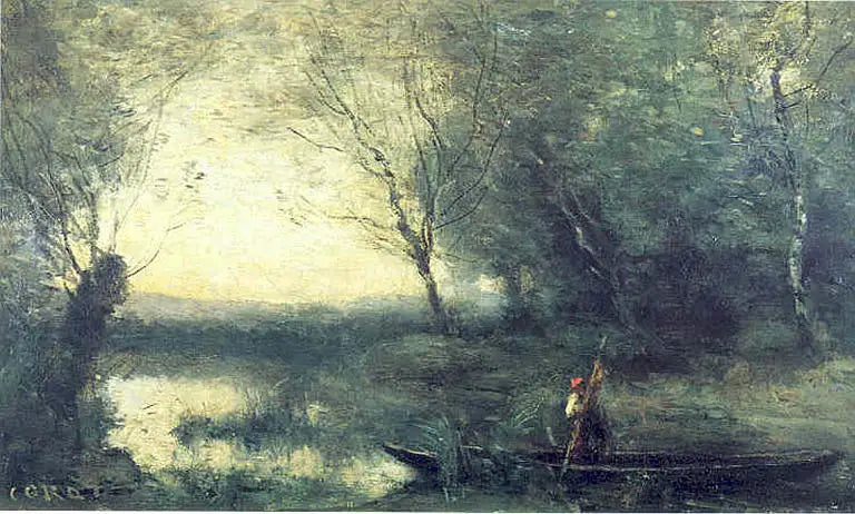 Le Batelier, le soir - Jean-Baptiste Camille Corot image 1 tableau peint à l’huile sur toile