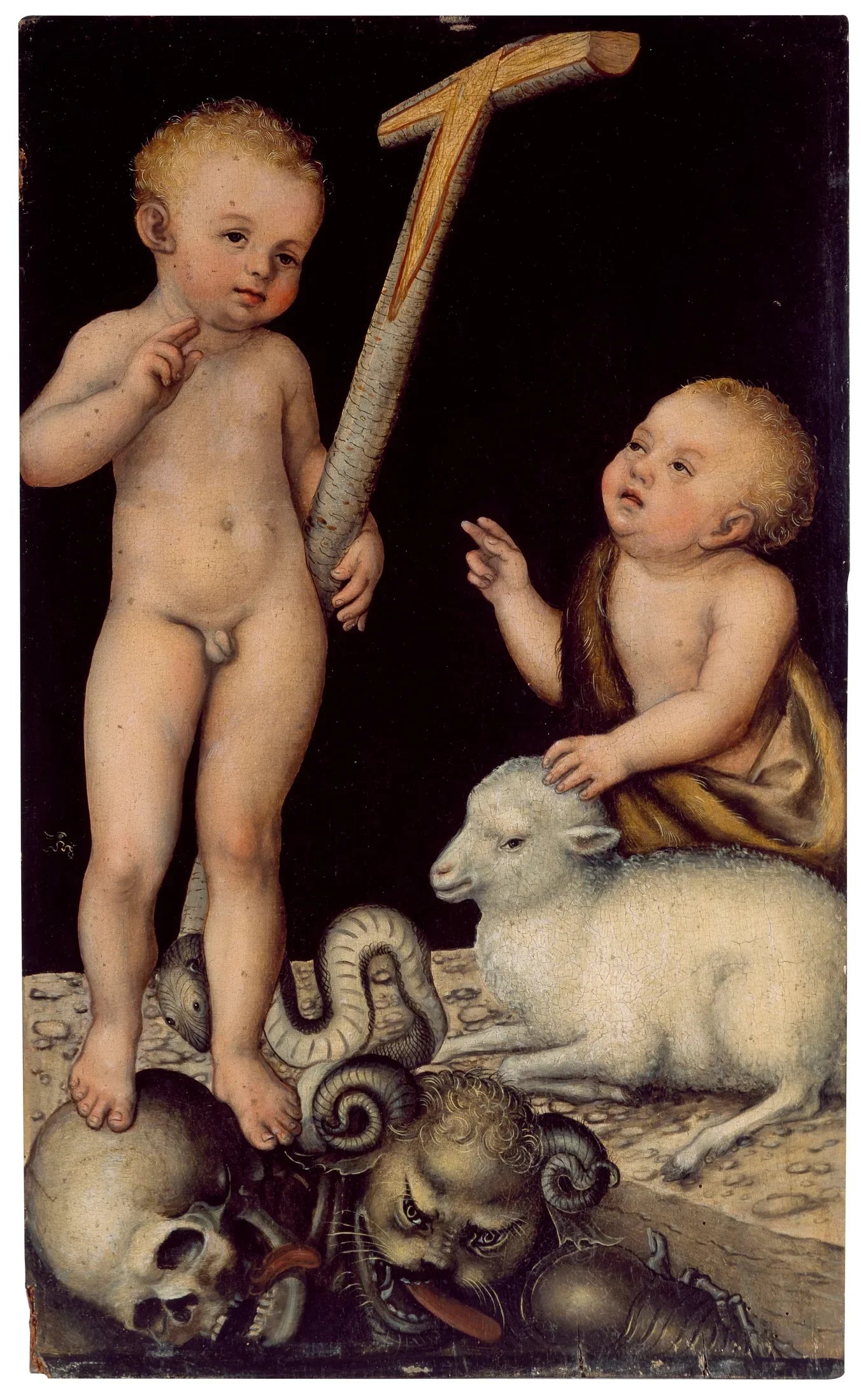Le bébé Jésus adoré par Jean Baptiste enfants - Lucas Cranach the Elder image 1 reproduction d’œuvre d’art à l’huile