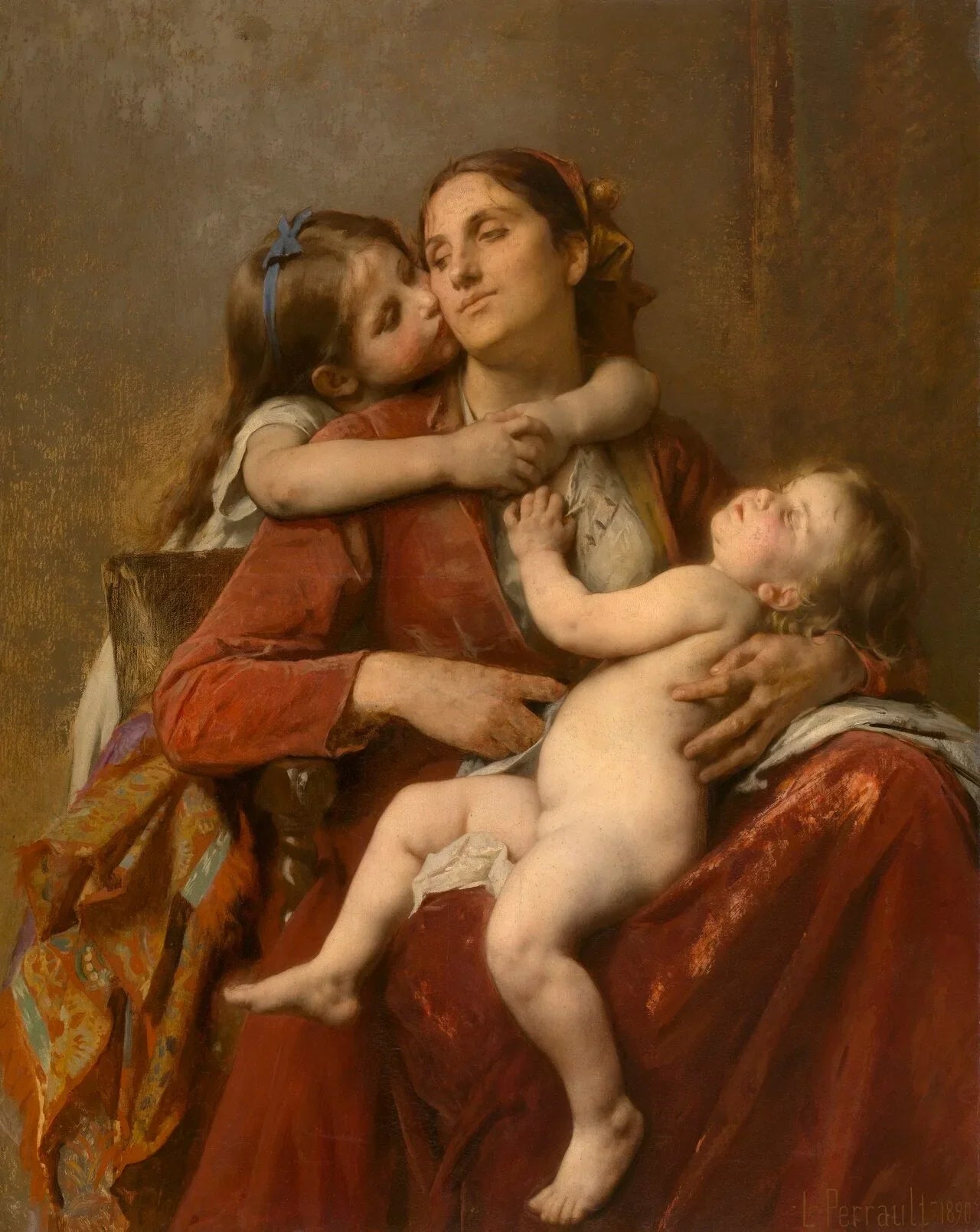 Le bonheur maternel - Léon Perrault image 1 copie peinte à la main à l’huile