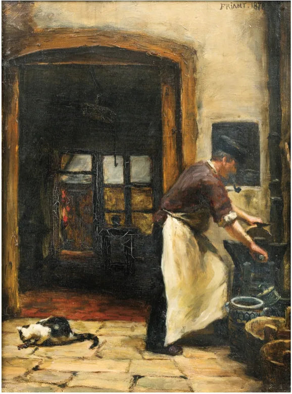 Le boucher à la pipe et au chat - Émile Friant image 1 reproduction d’œuvre d’art à l’huile