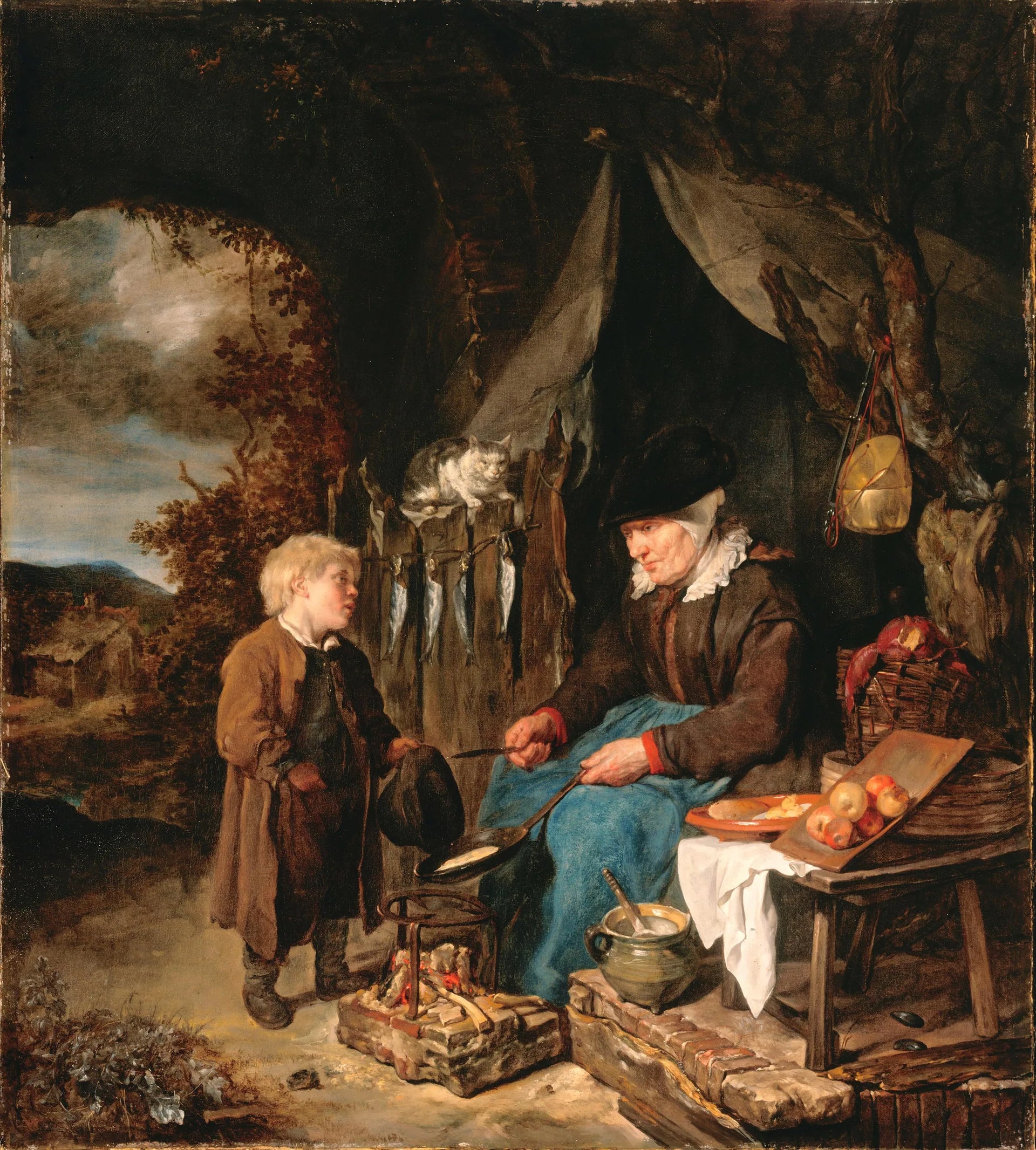 Le boulanger de crêpes avec un garçon - Gabriel Metsu image 1 reproduction de peinture à l’huile
