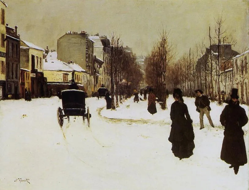 Le Boulevard de Clichy par temps de neige - Norbert Gœneutte image 1 copie peinte à la main à l’huile