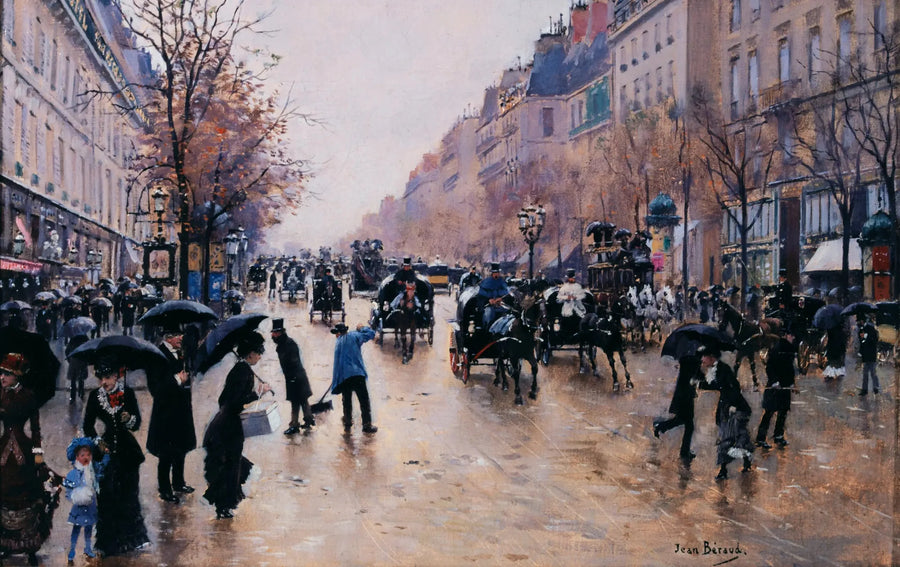 Le boulevard Poissonnière sous la pluie - Jean Béraud