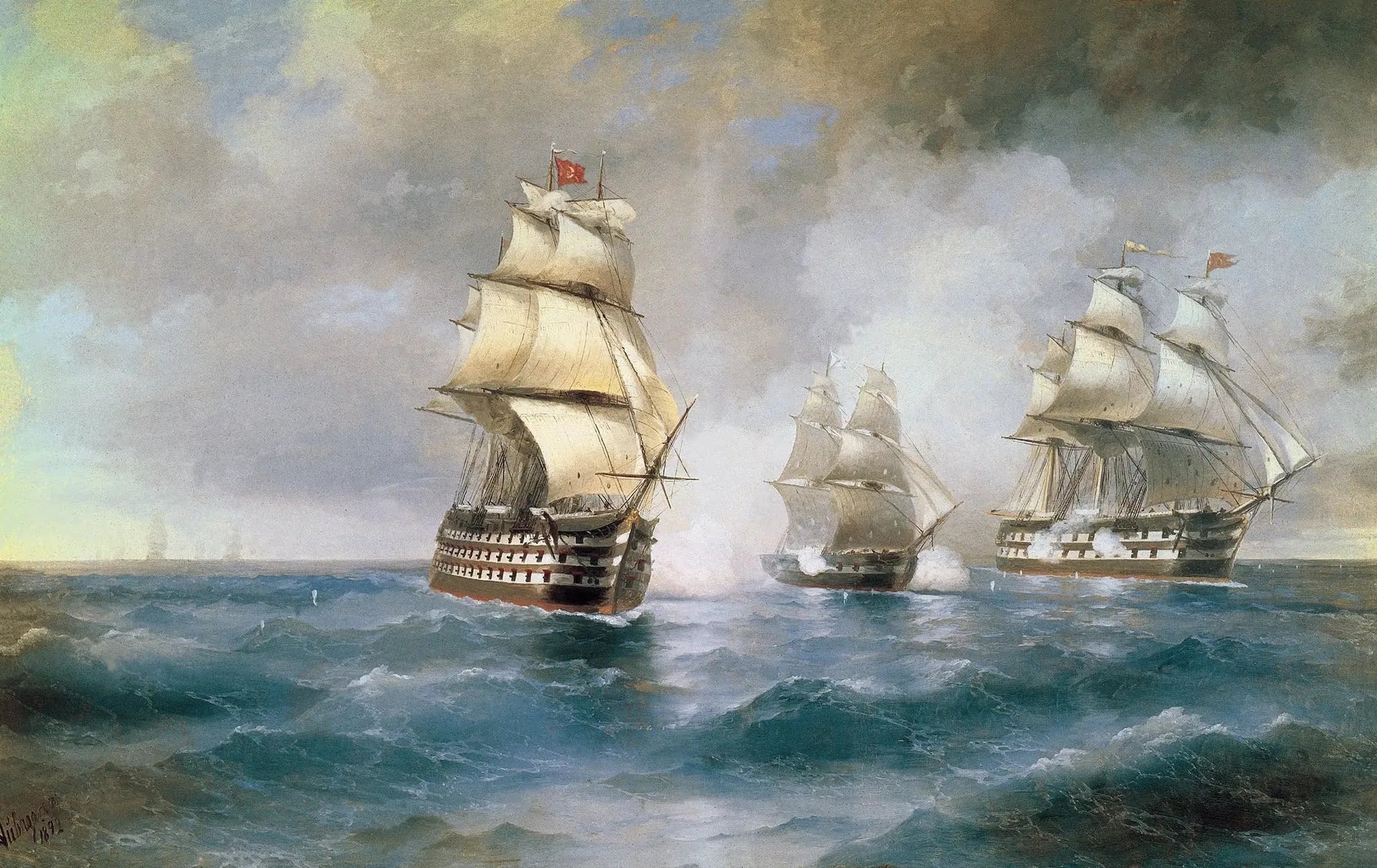 Le Brick « Mercure » attaqué par deux navires turcs - Ivan Aïvazovski image 1 copie peinte à la main à l’huile