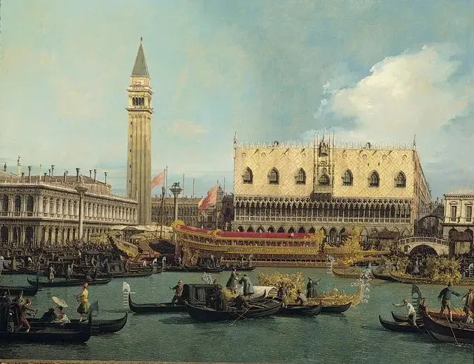 Le Bucentaure au Môle le jour de l'Ascension - Canaletto image 1 copie de tableau peinte à la main