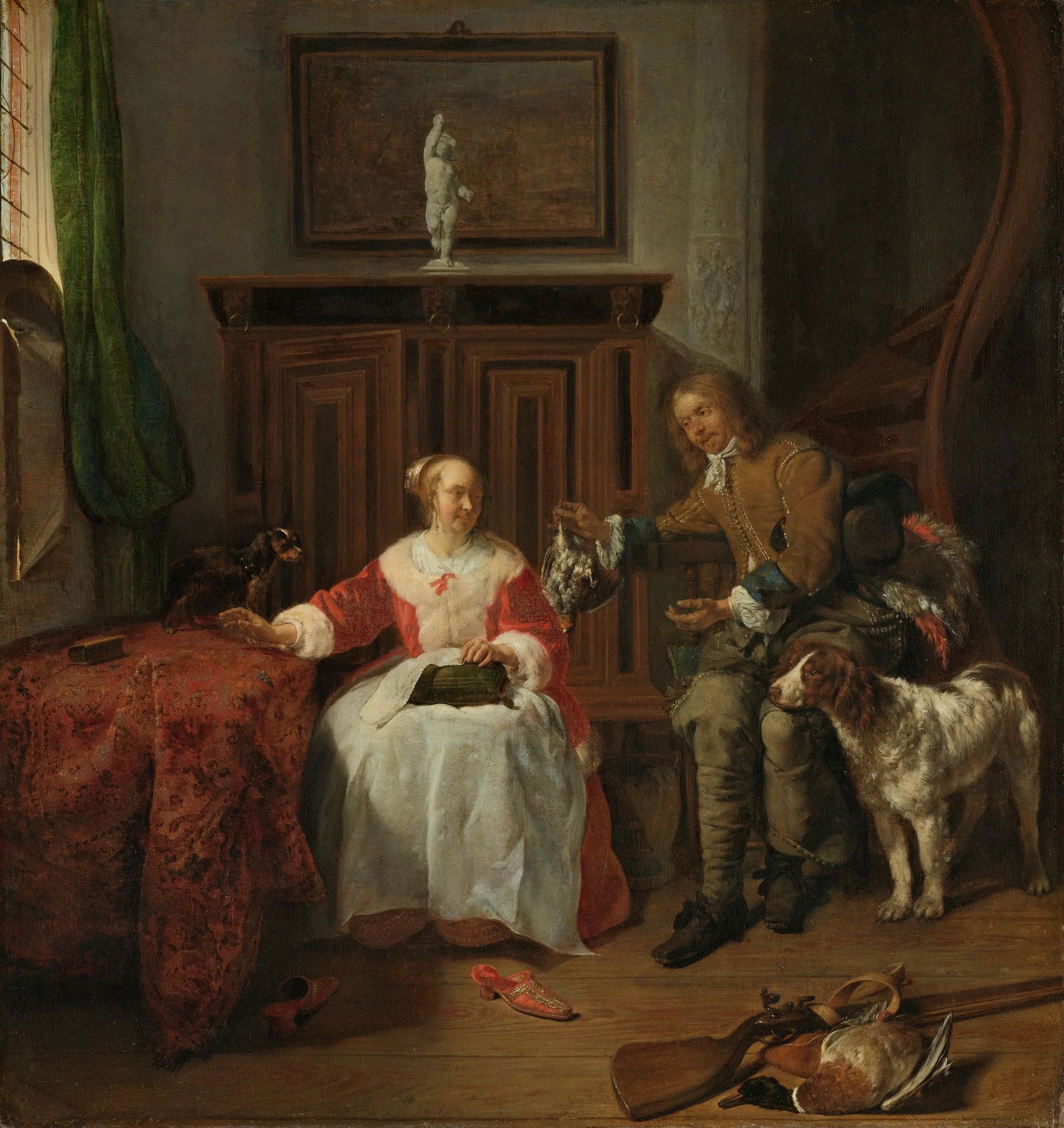 Le cadeau du chasseur - Gabriel Metsu image 1 reproduction artisanale de tableau