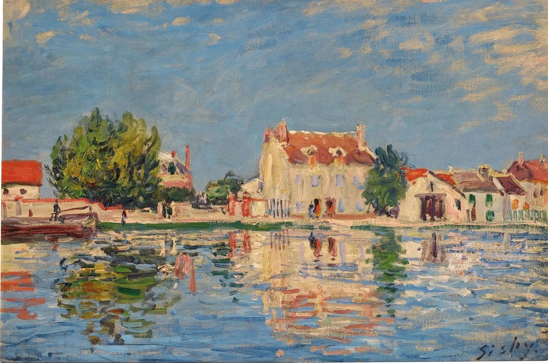Le canal du Loing à Saint-Mammès - Alfred Sisley image 1 copie de tableau peinte à la main