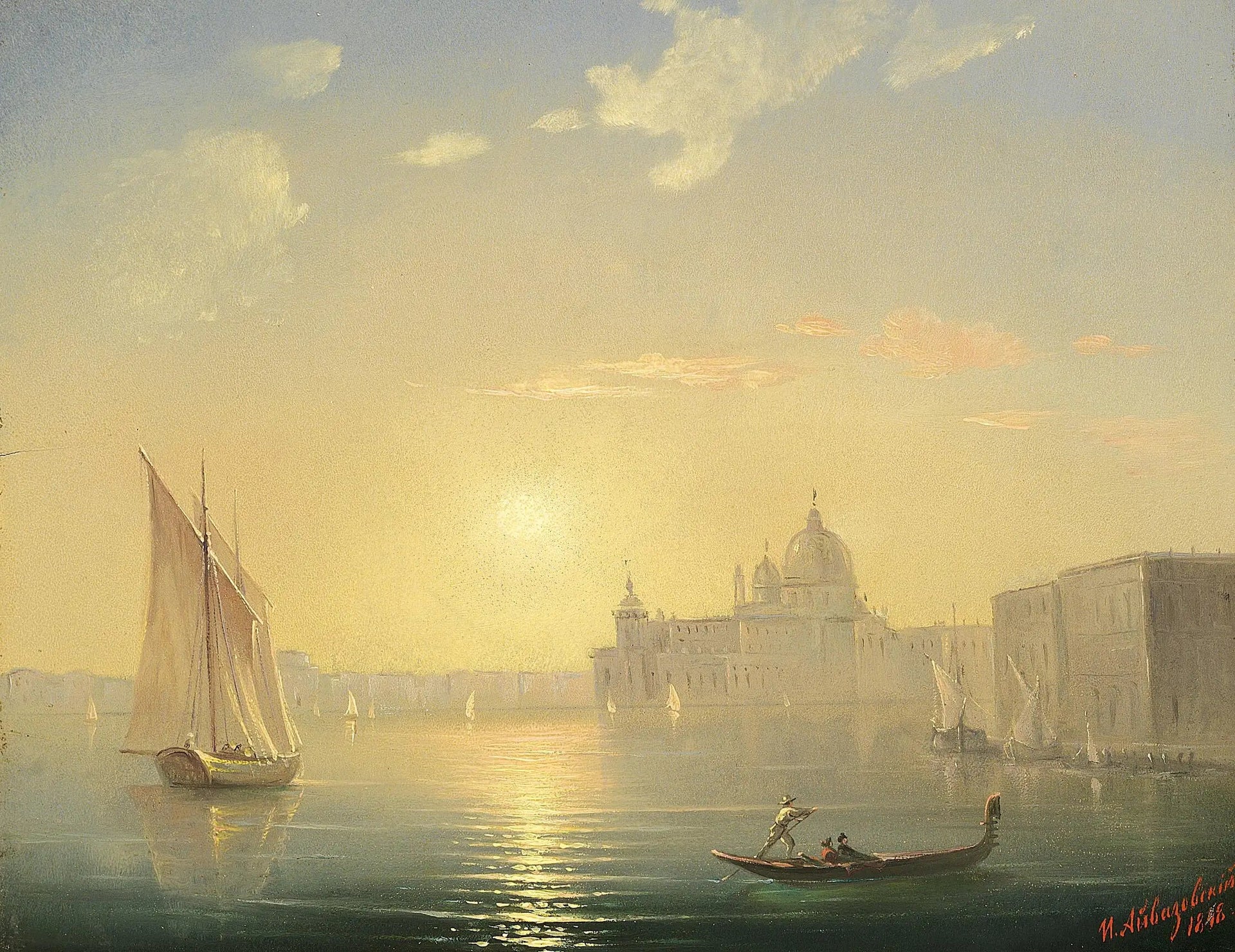 Le Canal Grande avec vue sur Santa Maria della Salute au coucher du soleil. - Ivan Aïvazovski image 1 reproduction d’œuvre d’art à l’huile