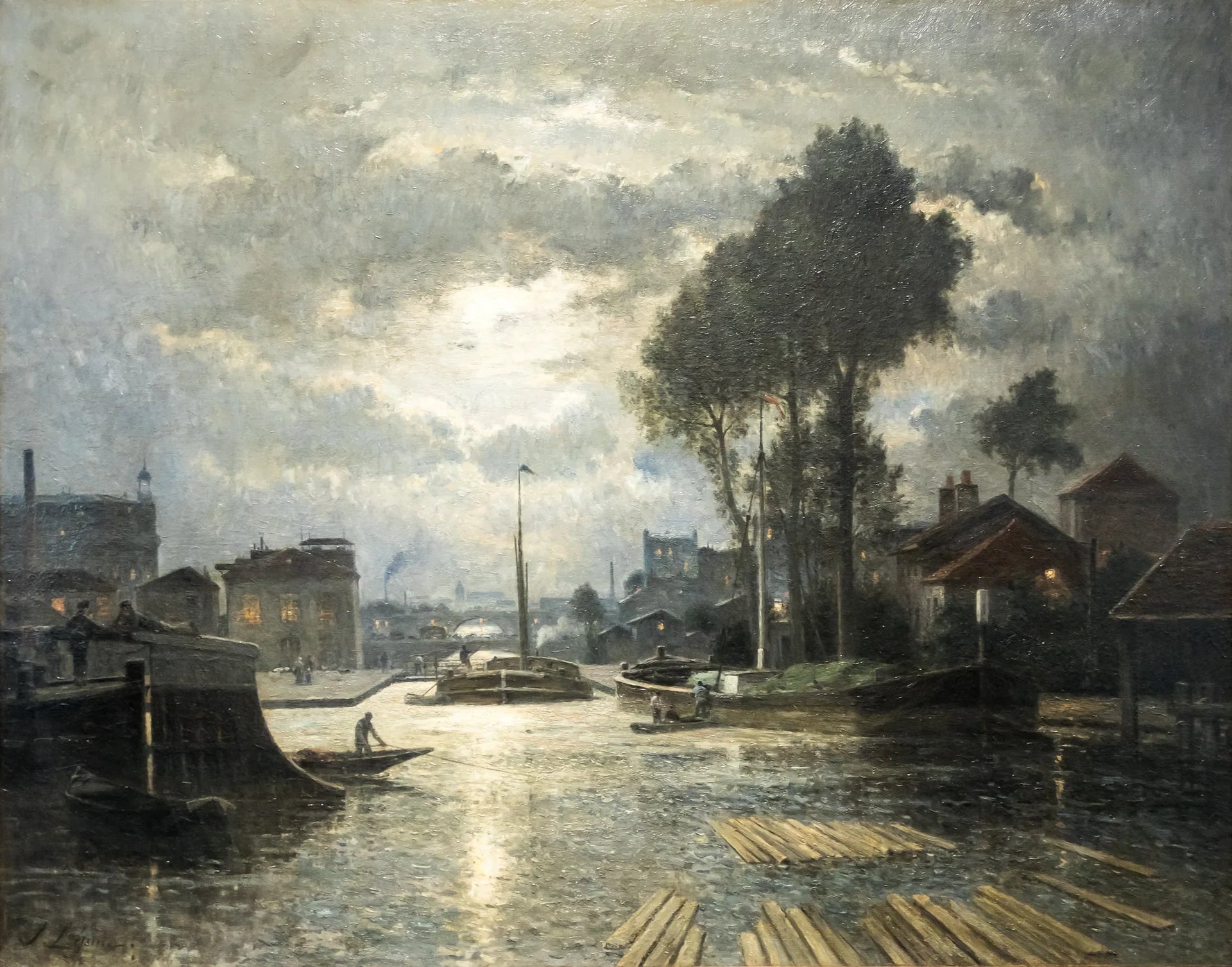 Le canal Saint-Denis vu de la darse de Metz, effet de lune - Stanislas Lépine image 1 reproduction artisanale de tableau