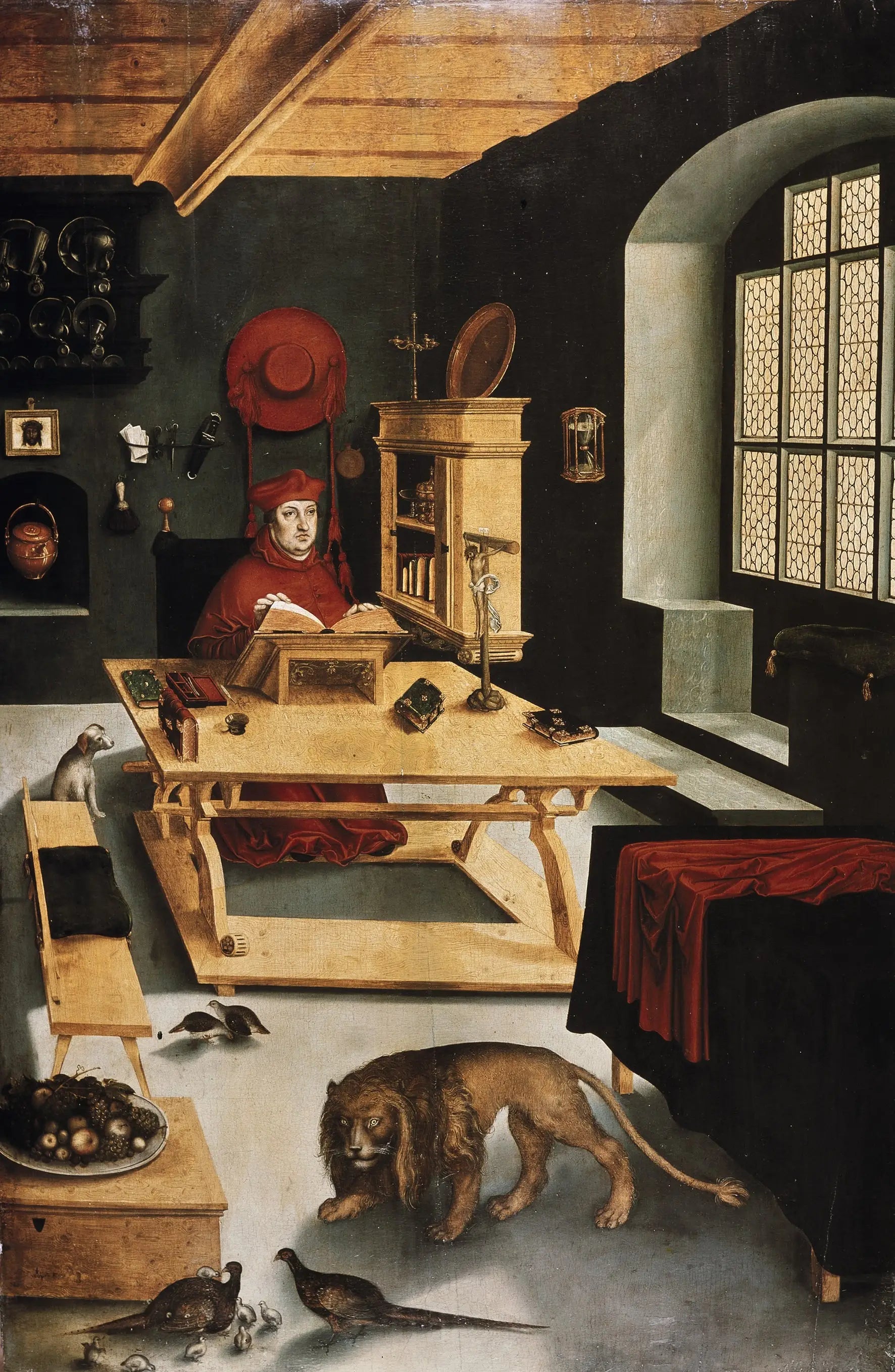 Le cardinal Albrecht von Brandenburg, archevêque de Mayence, représenté comme saint Jérôme dans son cabinet de travail - Lucas Cranach the Elder image 1 reproduction de peinture à l’huile