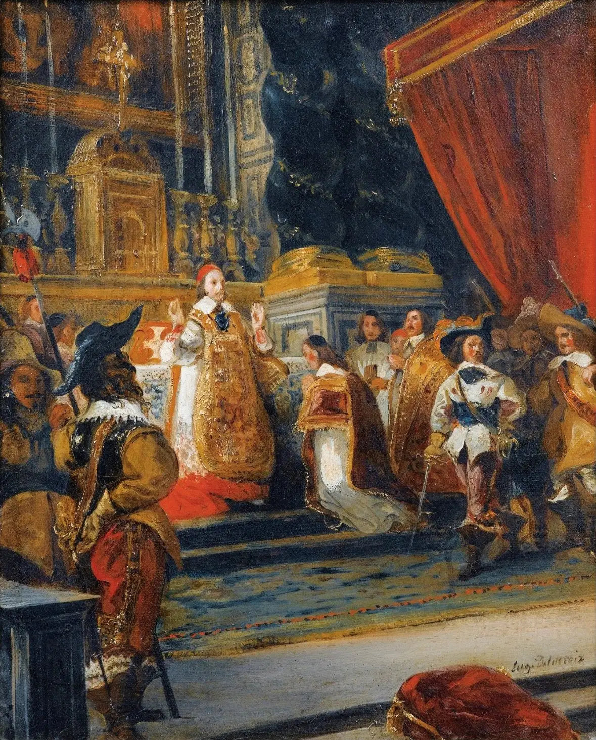 Le cardinal de Richelieu célébrant la messe dans l'église du Palais-Royal - Eugène Delacroix image 1 reproduction artisanale de tableau